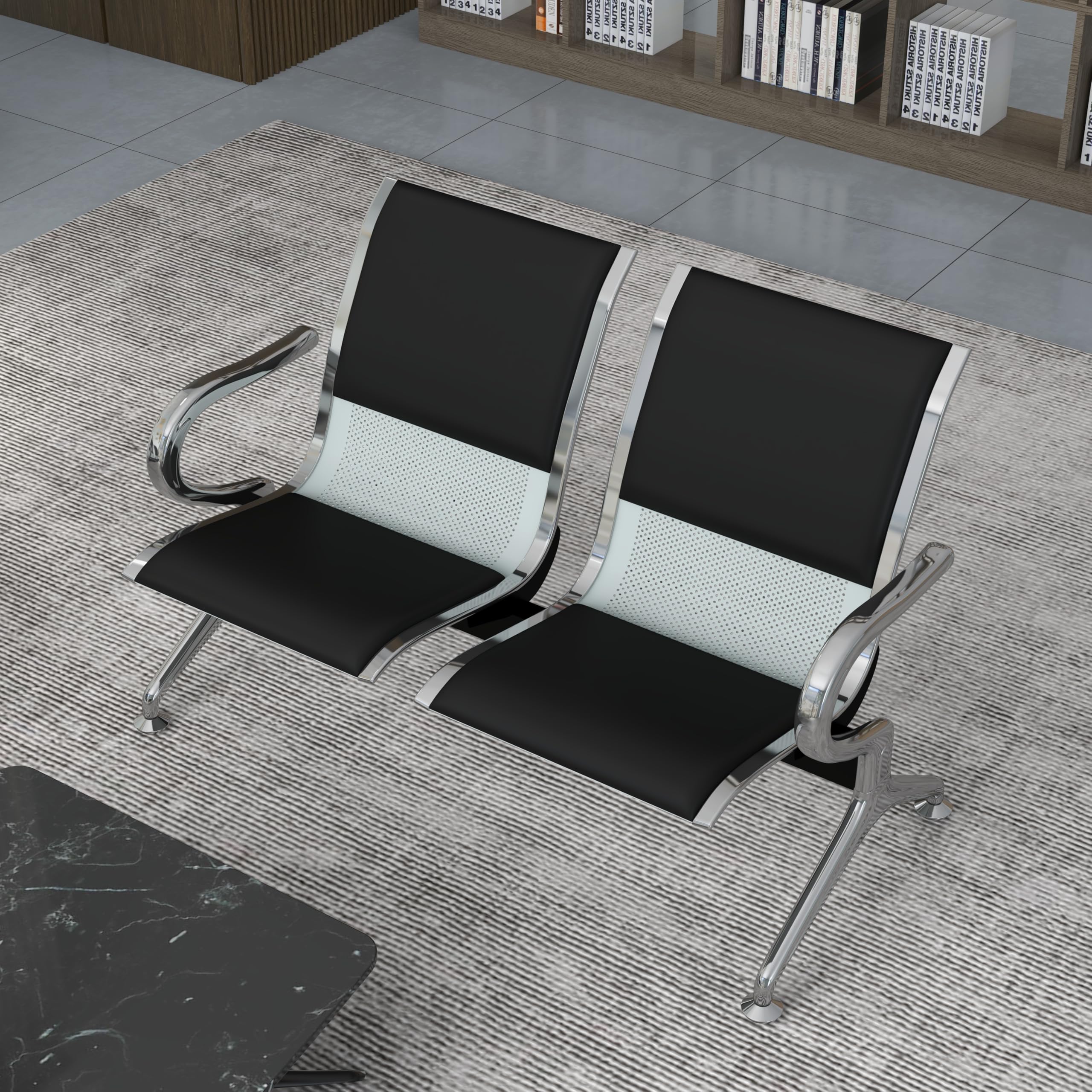 Kinsuite 2-Seat PU Leather Reception Waiting Chair with Arms - Comfortable Office Guest Chairs for Airport, Bank, Hospital & Business Lounge Seating - Perfect for Waiting Areas, Lobbies and Reception Spaces