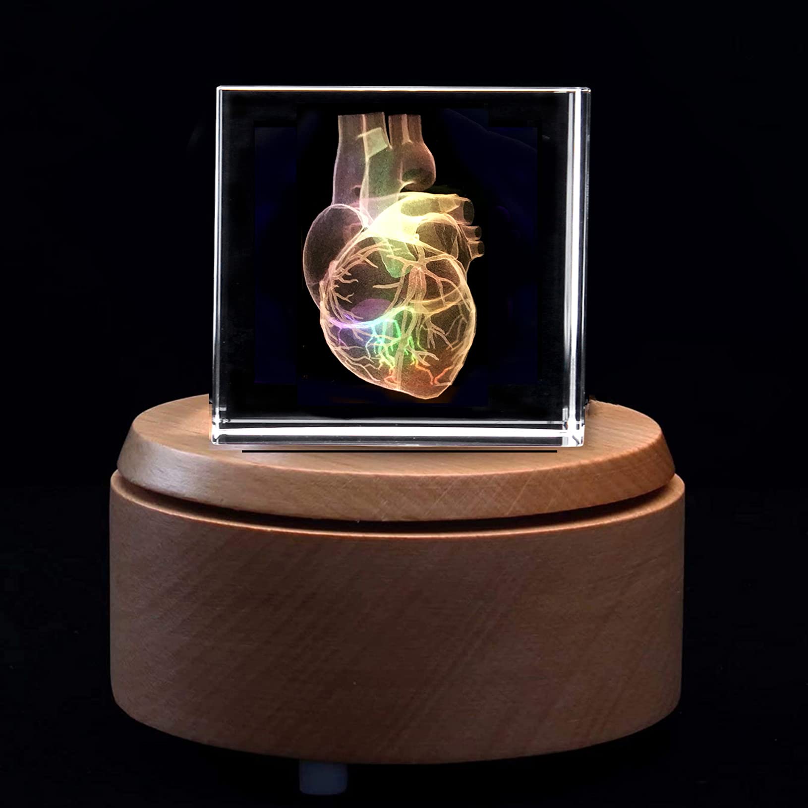 3D Human Heart Anatomical Model - Laser Etched Crystal Glass Cube Paperweight with LED Base - Perfect Science Gift for Doctors, Students & Anatomy Enthusiasts - Great for Office Desk, Medical Education & Home Decor