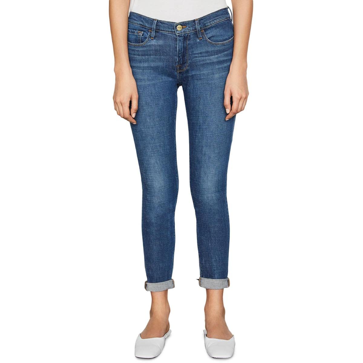 Women's Frame Le Garcon Mid-Rise Boyfriend Jeans - Medium Wash Blue (Size 25) | Comfortable Stretch Denim for Casual Wear & Everyday Outfits