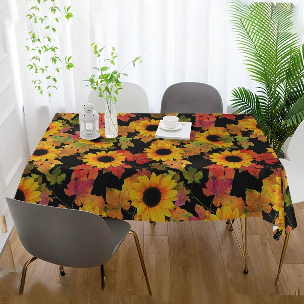 Artistic Sunflower Tablecloth 60x108 Inch Rectangle Table Cover - Waterproof & Wrinkle-Resistant for Outdoor Wedding, Party, Dining Room, Picnic, and Home Decor
