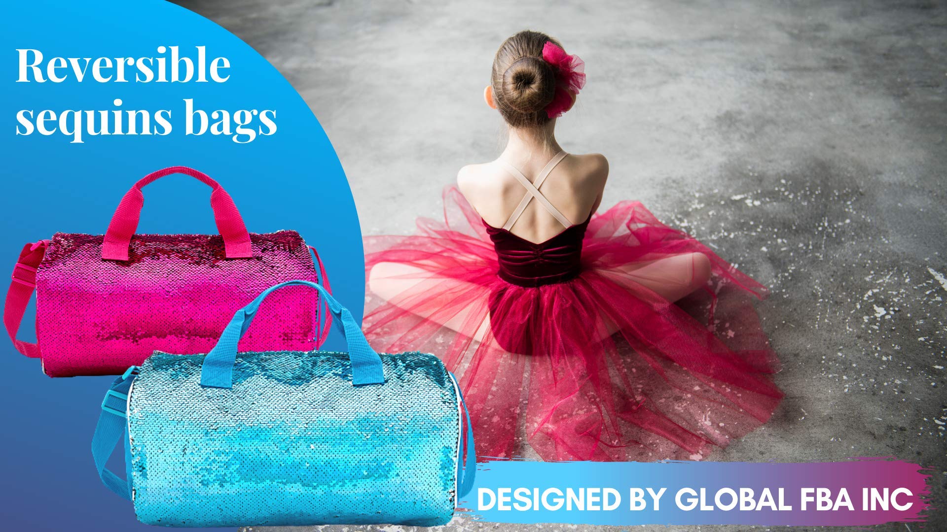 Reversible Sequin Dance Duffle Bag for Girls Kids Teens - Adjustable Carry On Weekender Travel Bag with Handy Pouch (16 Inch, Black Silver) | Perfect for Dance Classes, Sleepovers & Weekend Getaways