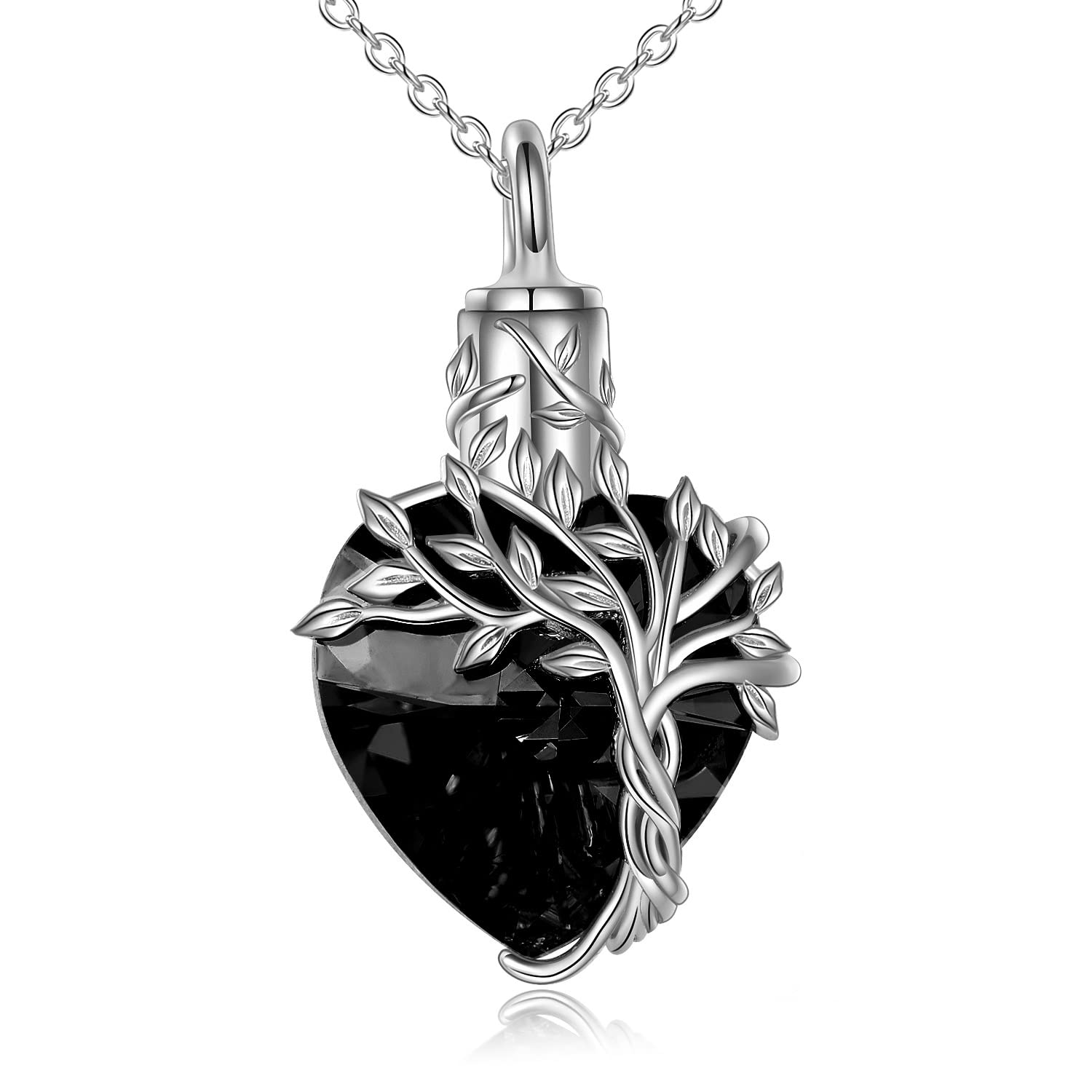 TOUPOP Sterling Silver Heart Tree of Life Urn Necklace - Cremation Jewelry for Ashes with Crystal & Funnel Filler - Memorial Keepsake Gift for Women, Mothers, Daughters (Perfect for Remembrance, Sympathy & Special Occasions)