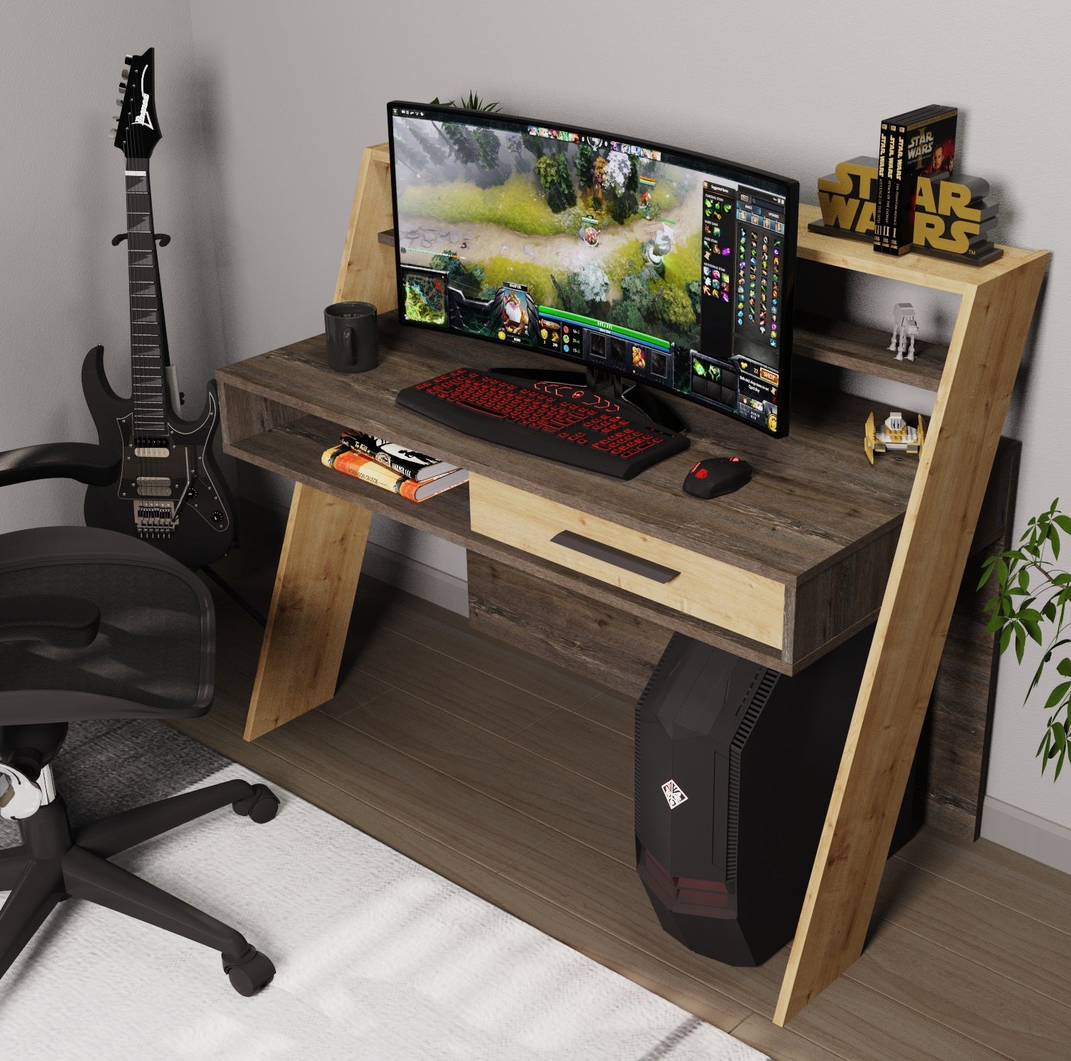 Modern Soho Desk - Compact Home Office Desk with Storage Shelf, Perfect for Small Spaces & Remote Work | Study, Work from Home, Office & Dorm Room Essential