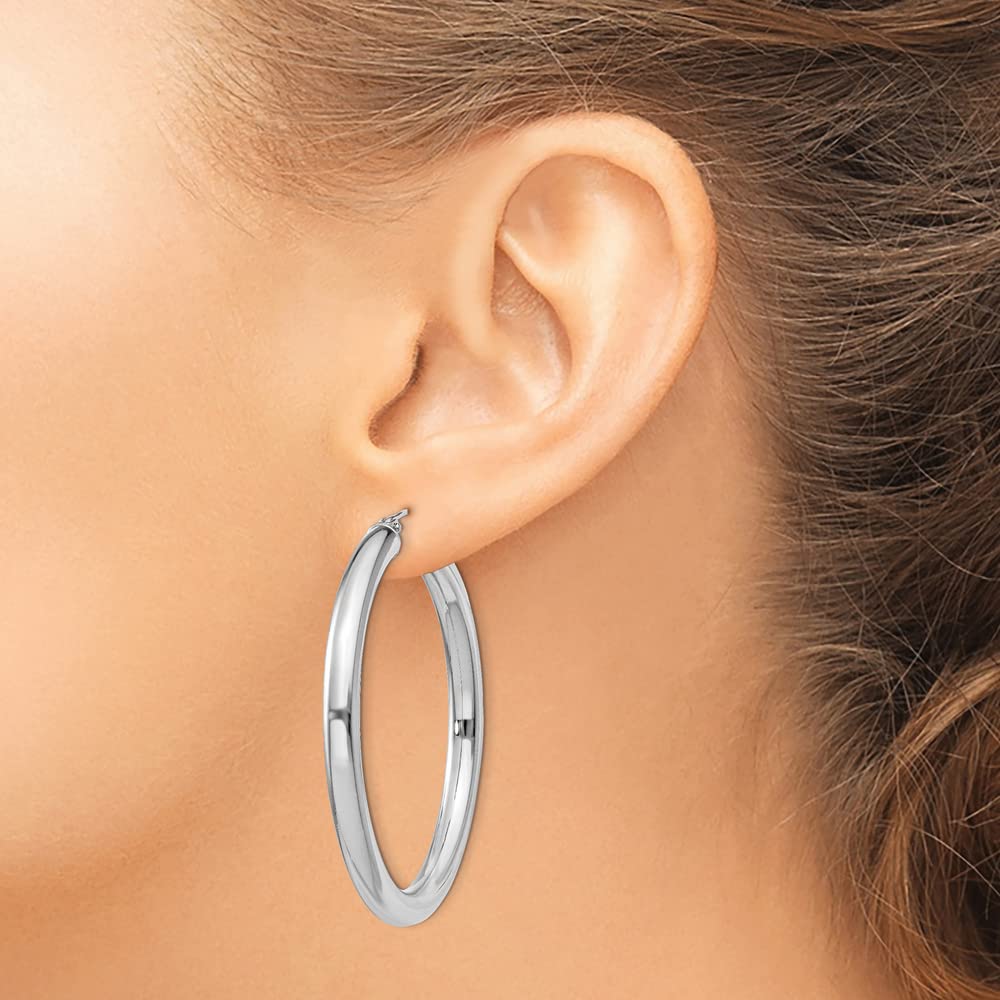 925 Sterling Silver 4mm Round Hoop Earrings - 47mm x 44mm | Hypoallergenic Dainty Everyday Jewelry for Women | Perfect for Work, Date Night & Gifts