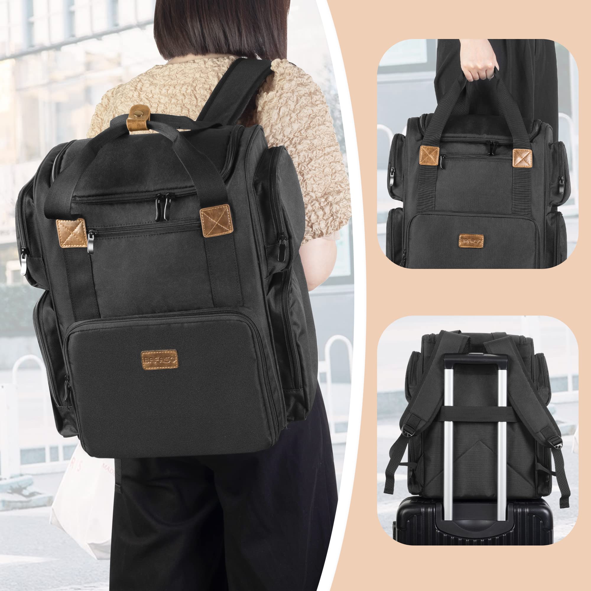 BAFASO Professional Nail Polish Organizer Backpack - Holds 70 Bottles & Nail Lamp, 2 Removable Pouches, Laptop Sleeve (Patented Design) - Perfect for Mobile Nail Technicians & Salon Professionals - Black