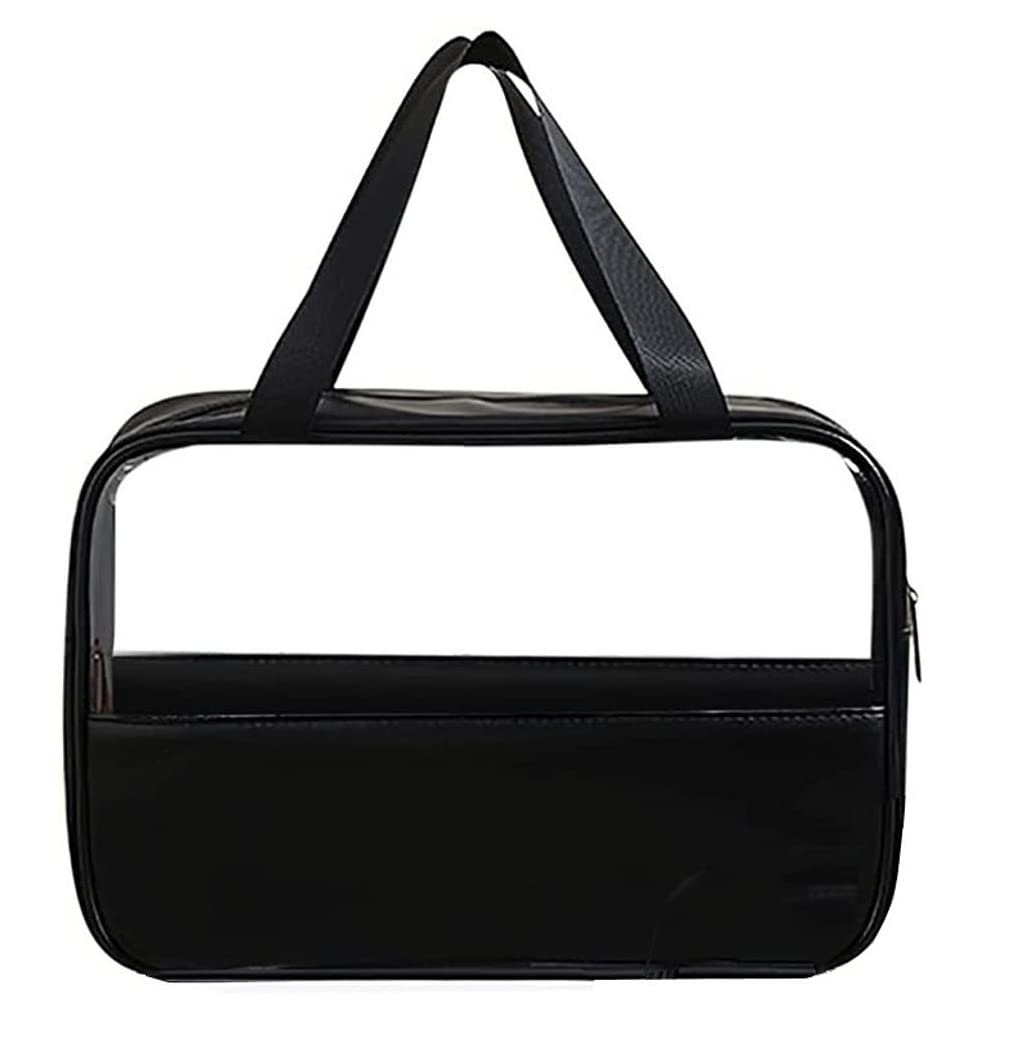 Trendegic Clear PVC Travel Cosmetic Bag - Waterproof Toiletry & Makeup Organizer Pouch for Women & Girls (Black, 1 Pack) - Perfect for Airplane Carry-On, Gym Essentials & Vacation Packing