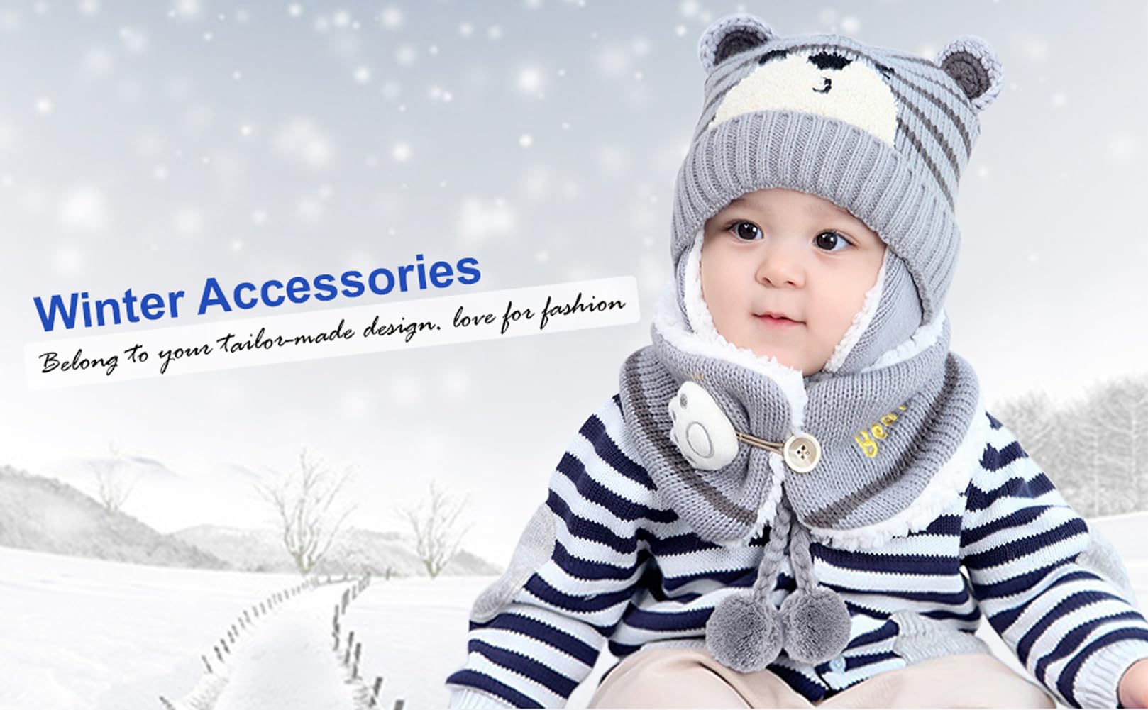 Adorable Baby Winter Hat & Scarf Set for 6-36 Months - Knitted Beanie with Earflaps & Chin Strap, Fleece-Lined Toddler Ear Warmer & Neck Warmer - Perfect for Girls & Boys Outdoor Winter Activities, Snow Play & Cold Weather Protection
