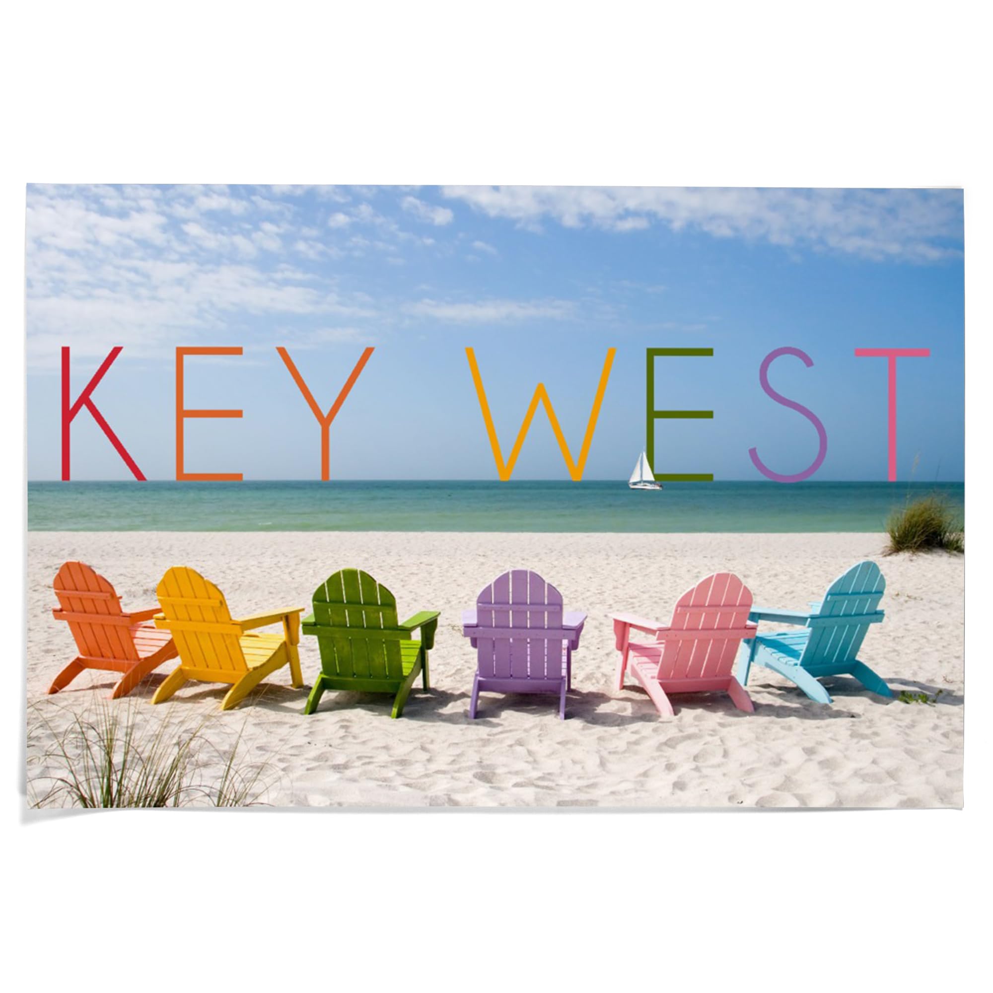 Lantern Press 36x54 Inch Giclee Art Print - Key West Florida Beach Scene with Colorful Chairs - Premium Wall Decor for Living Room, Bedroom & Office