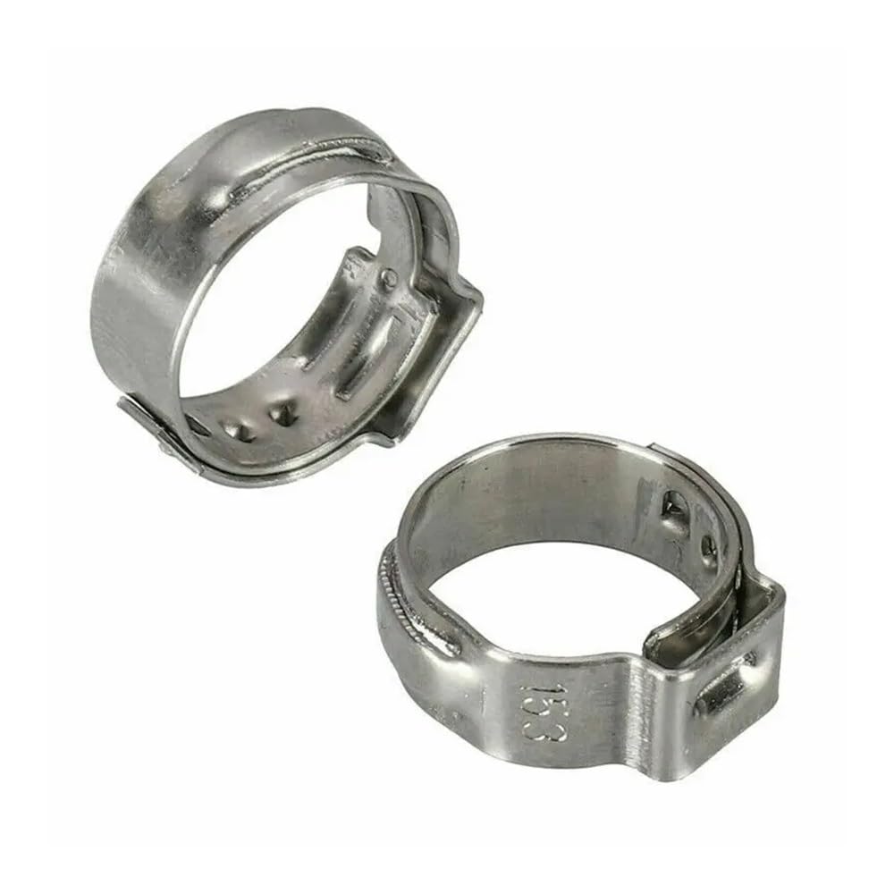 RWRAPS 20-Pack 304 Stainless Steel Single Ear Stepless Hose Clamps (5.8-23.5mm) - Heavy Duty Cinch Clamp Rings for Secure Hose Sealing - Perfect for Automotive, Plumbing, and Marine Applications (12.0-14.5mm Size Included)