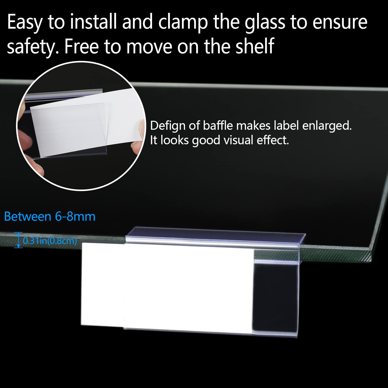 Glass Shelf Label Holders 50pcs - Fits 1/4