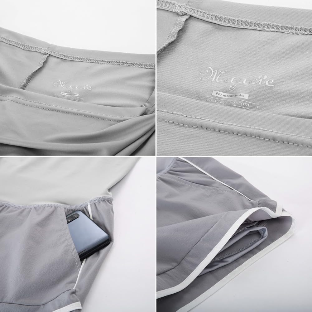 Maacie Maternity Shorts - 2-in-1 High Waist Athletic Shorts with Pockets for Pregnancy Workouts & Yoga | Breathable Double Layer Design for Comfort