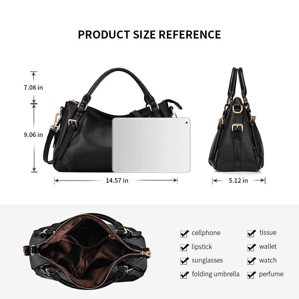 Kattee Genuine Leather Satchel Purse for Women - Soft Top Handle Crossbody Bag, Medium Size Hobo Handbag - Perfect for Work, Travel & Everyday Use