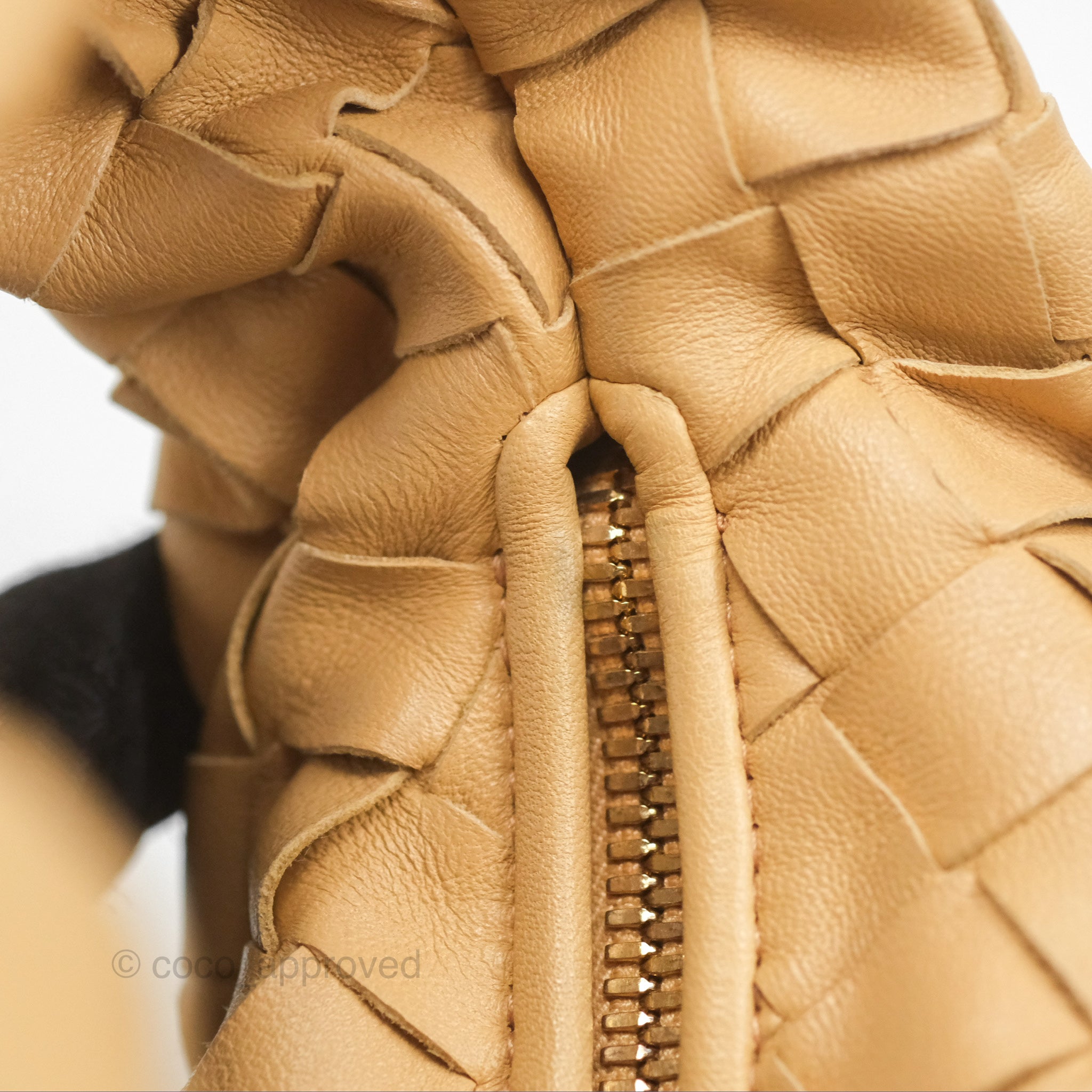 Bottega Veneta Mini Jodie Clutch Bag - Intrecciato Woven Almond Lambskin Leather with Gold Hardware | Perfect for Evening Parties, Weddings & Special Occasions