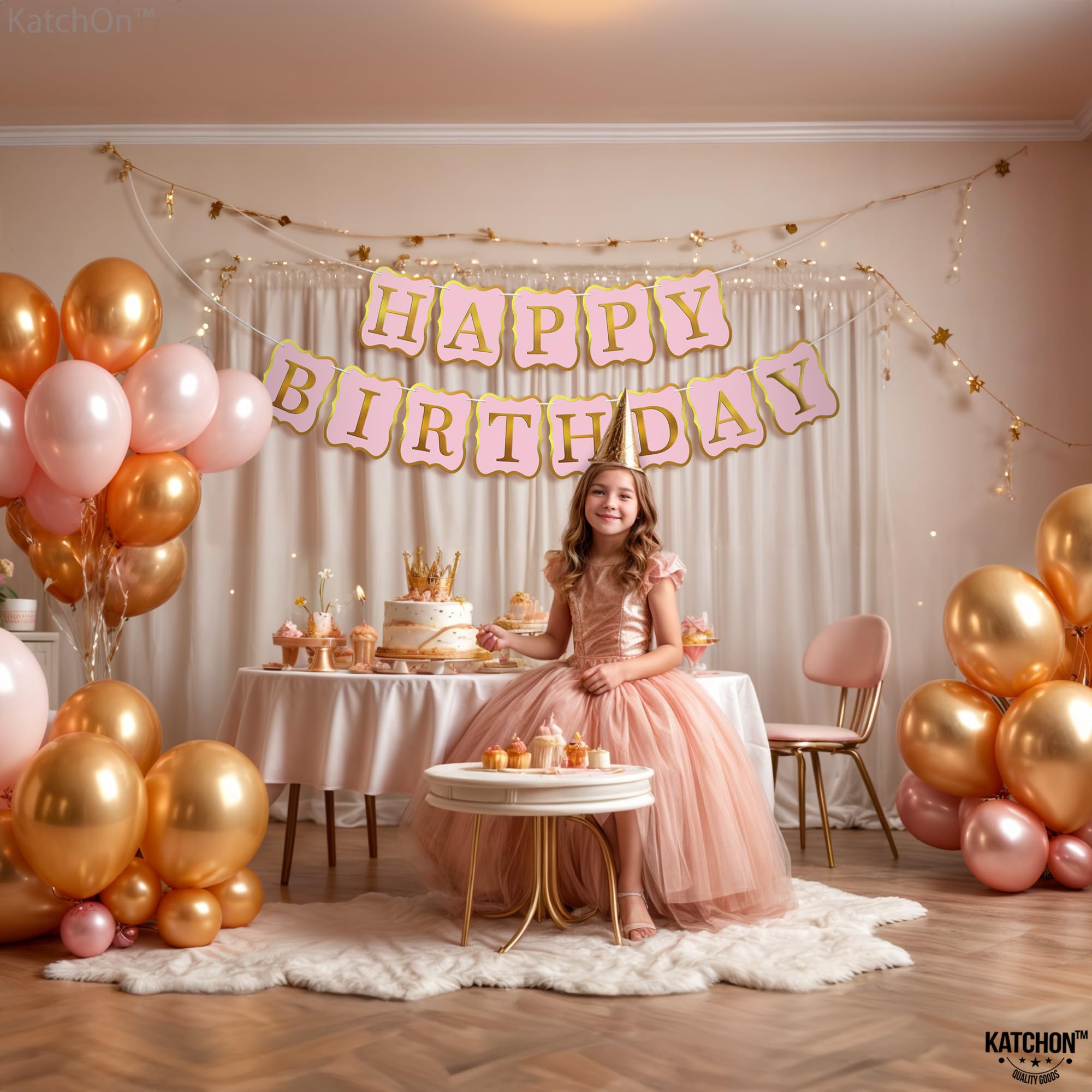 KatchOn Pink Happy Birthday Banner - 10ft Premium Party Backdrop Sign, No DIY Required | Complete Birthday Party Decorations Kit | Perfect for Indoor/Outdoor Celebrations, Baby Showers & Anniversary Parties