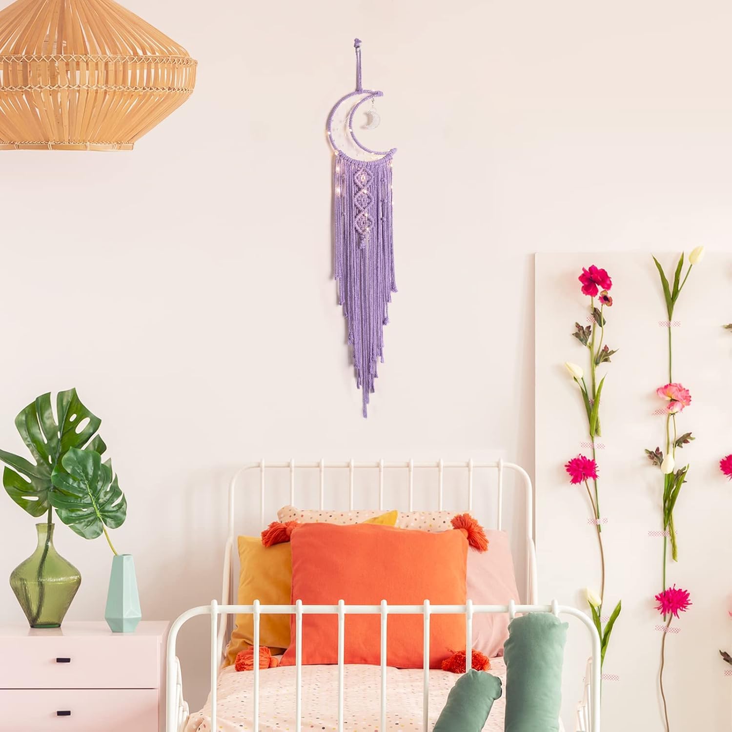 Kyoryuger Moon Dream Catcher with LED Lights - Handmade Boho Wall Hanging for Teen Girls Room Decor, Birthday Gifts for Women & Kids - Purple Dreamcatcher for Bedroom, Nursery & Meditation Space