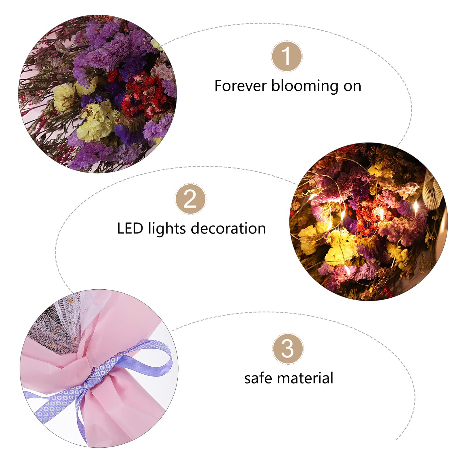 BESPORTBLE Natural Dried Flower Bouquet Set - Artificial Floral Arrangement Centerpiece with LED Lights for Home Decor, Wedding, Baby Shower & Party Decorations | Perfect for Tabletop, Mantel and Shelf Display