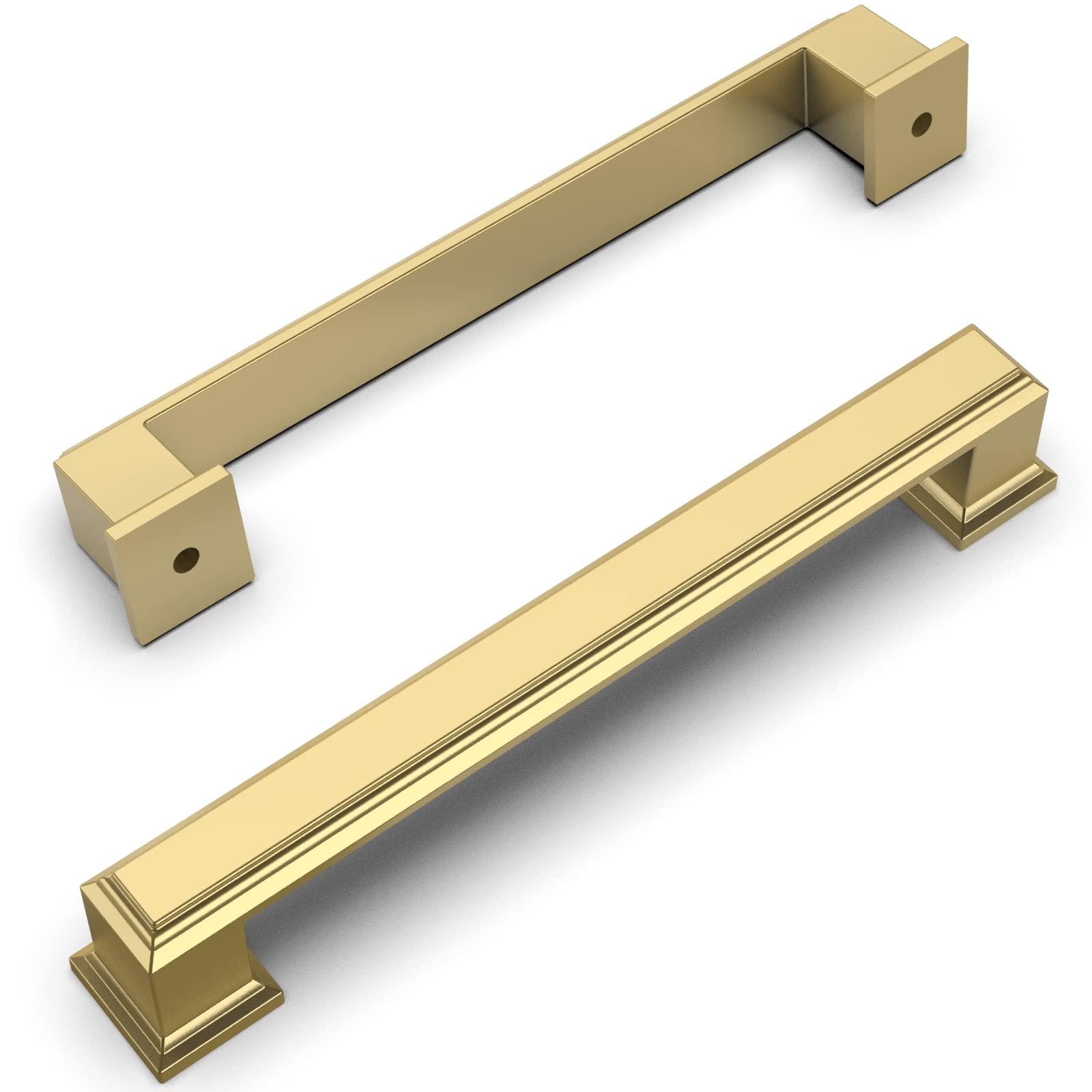 Amerdeco 20 Pack Brushed Gold Cabinet Pulls - 5 Inch Hole Center Solid Brass Kitchen Cabinet Handles for Bathroom, Dresser & Drawer Pulls - Durable Cabinet Hardware for Modern Home Renovation & DIY Projects