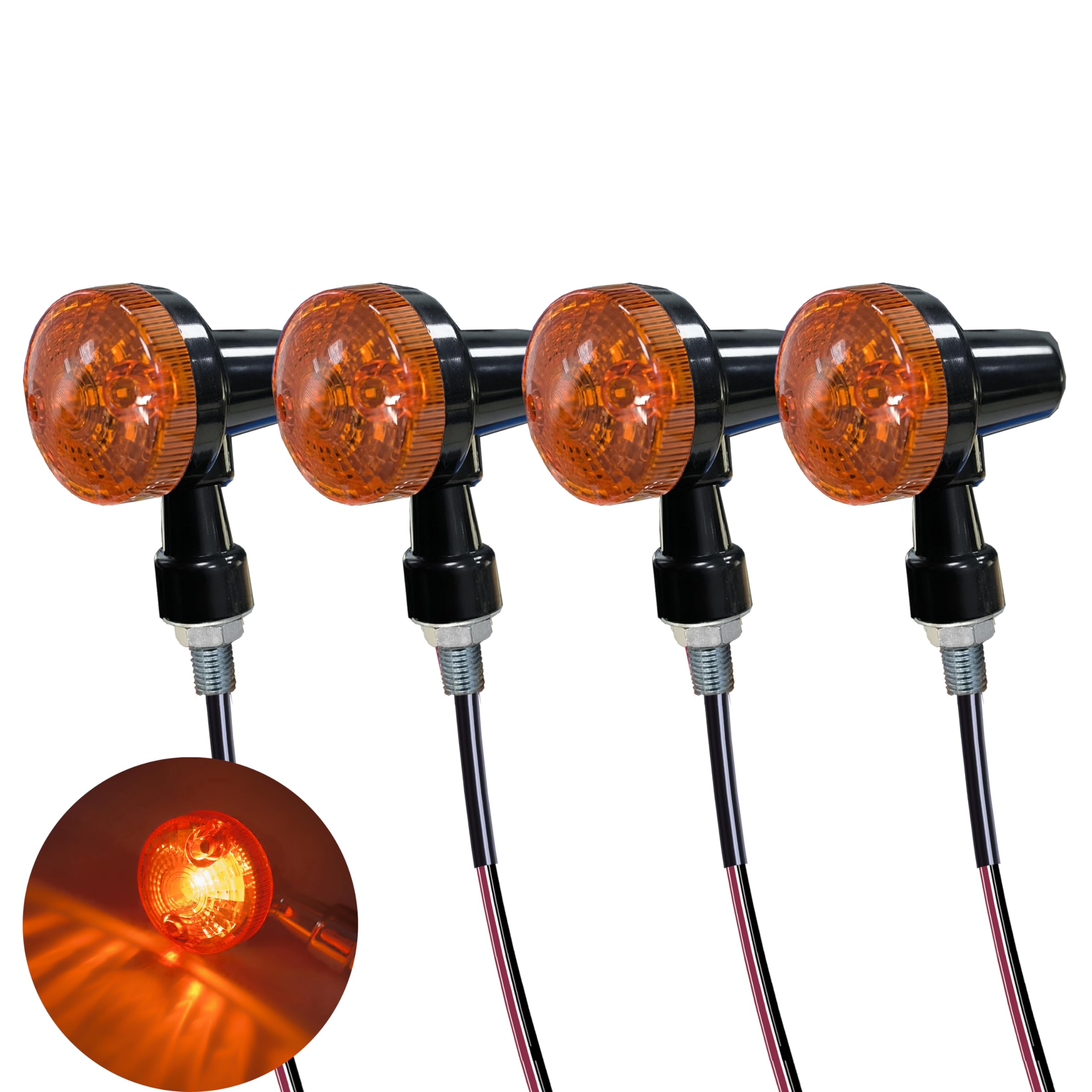 Universal 4Pcs Motorcycle LED Turn Signals - Chrome Front & Rear Blinker Lights 12V - Compatible with Honda, Kawasaki, Suzuki, Yamaha, Harley (Black) - Perfect for Cruisers, Choppers & Street Bikes