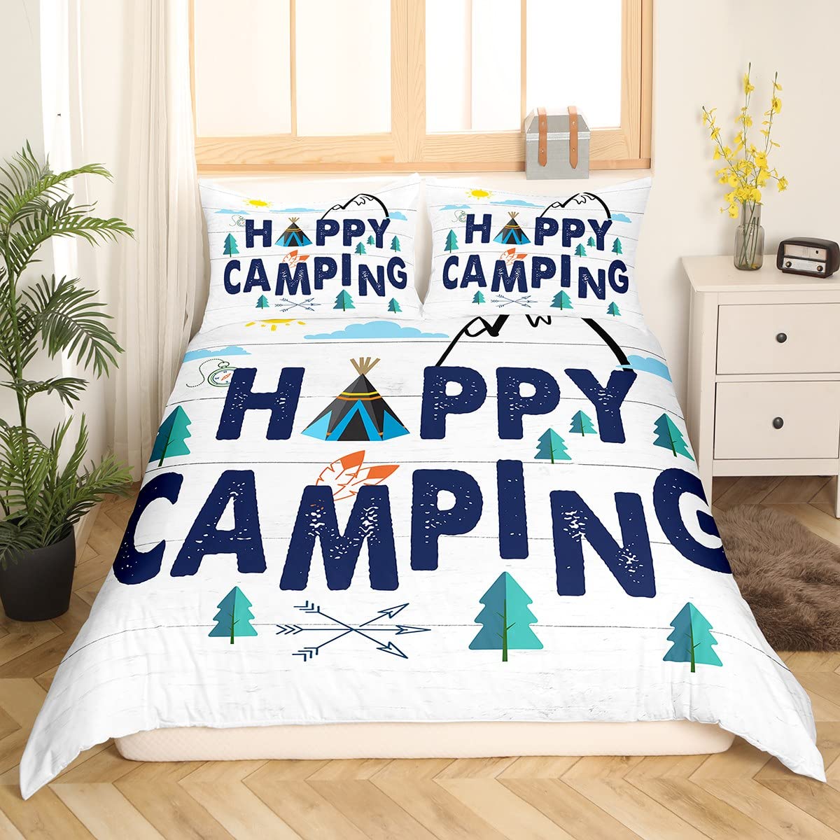 Rustic Bedding Set for Teens & Adults - Twin Size Comforter Cover with 1 Pillowcase - Cozy Camping & Bedroom Decor - Perfect for Dorm, Cabin, or Home Use