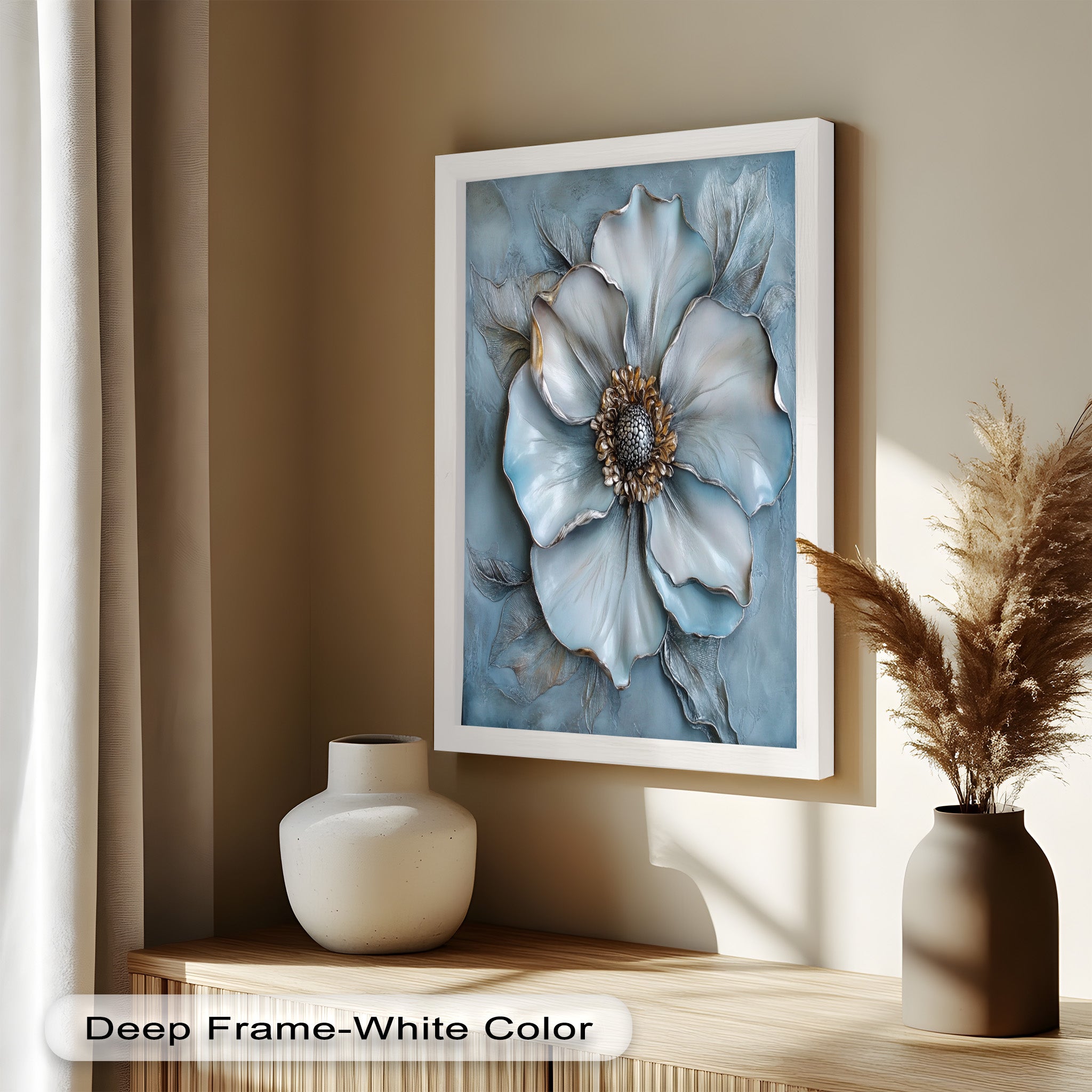 Blue Mist Bloom - Hand-Painted Sculptural Petal Flower Oil Painting Wall Art for Living Room, Bedroom & Office Decor