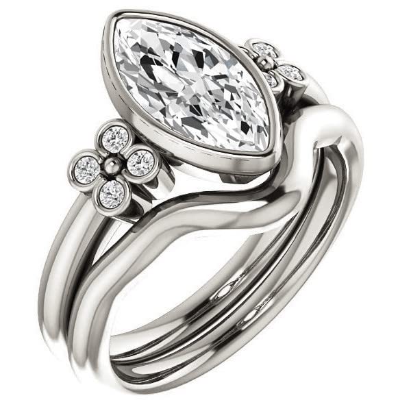 4 CT Marquise Cut Colorless Moissanite Engagement Ring for Women - Sterling Silver/Solid Gold Wedding Band Set - Diamond Solitaire Bezel Setting - Perfect for Proposals, Anniversaries & Bridal Jewelry