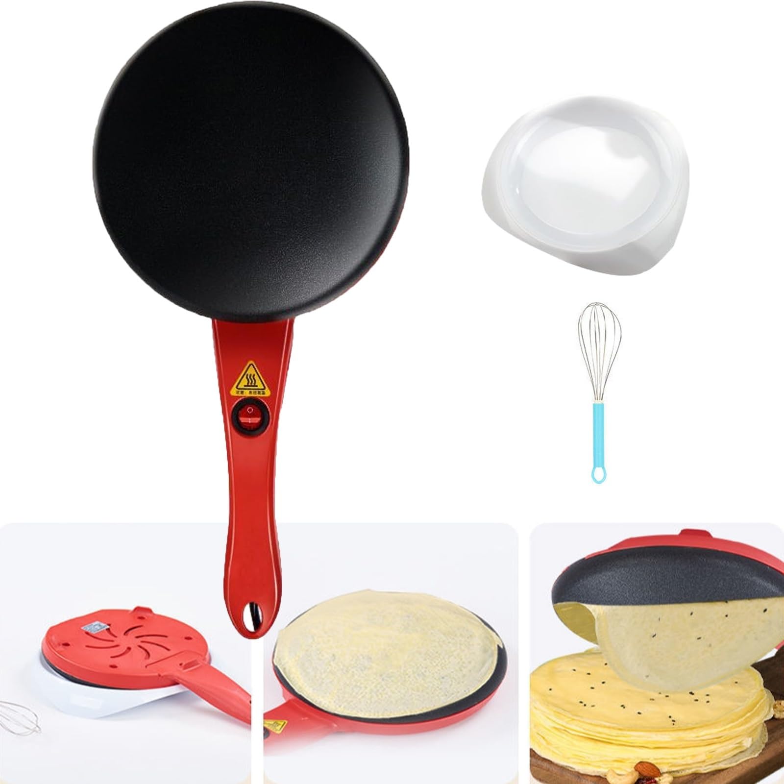 Electric Crepe Maker - 7 Inch Non-Stick Pancake Griddle for Crepes, Pizza & Breakfast - Household Kitchen Appliance (Red) - Perfect for Family Breakfast, Brunch & Quick Snacks