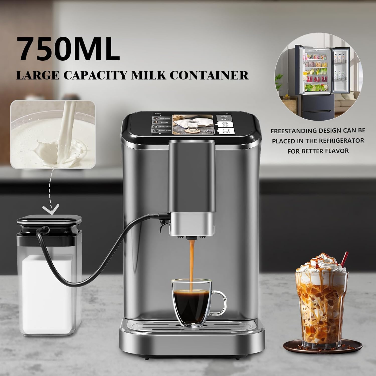 20 Bar Semi-Automatic Espresso Machine with Built-in Grinder & Milk Frother - Professional Coffee Maker with 95oz Removable Water Tank (Grey/Silver) - Perfect for Home Baristas & Coffee Shops