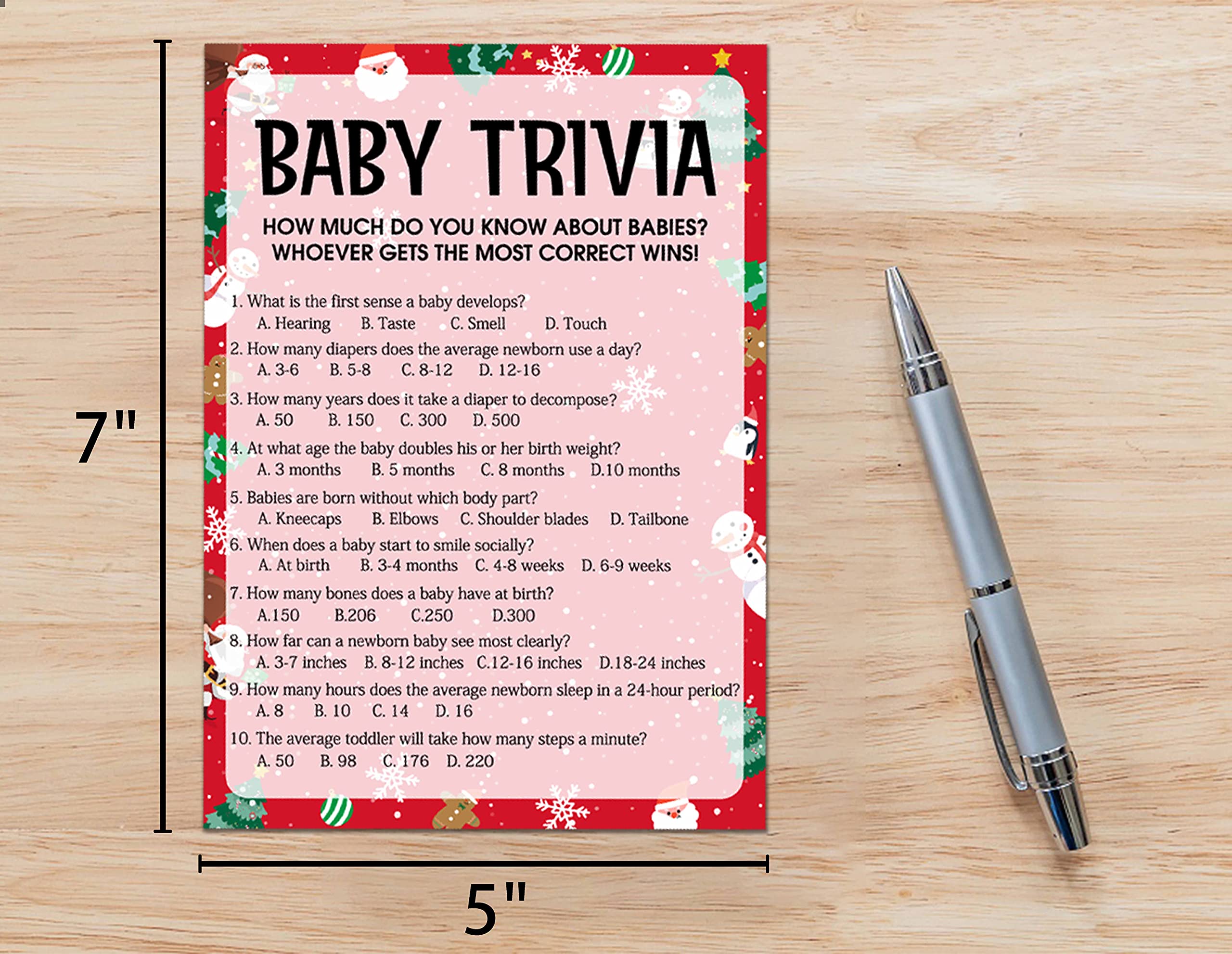 30-Pack Baby Shower Game Cards - Fun Baby Trivia & Gender Neutral Christmas Party Games - Perfect for Baby Showers, Holiday Parties & Family Gatherings