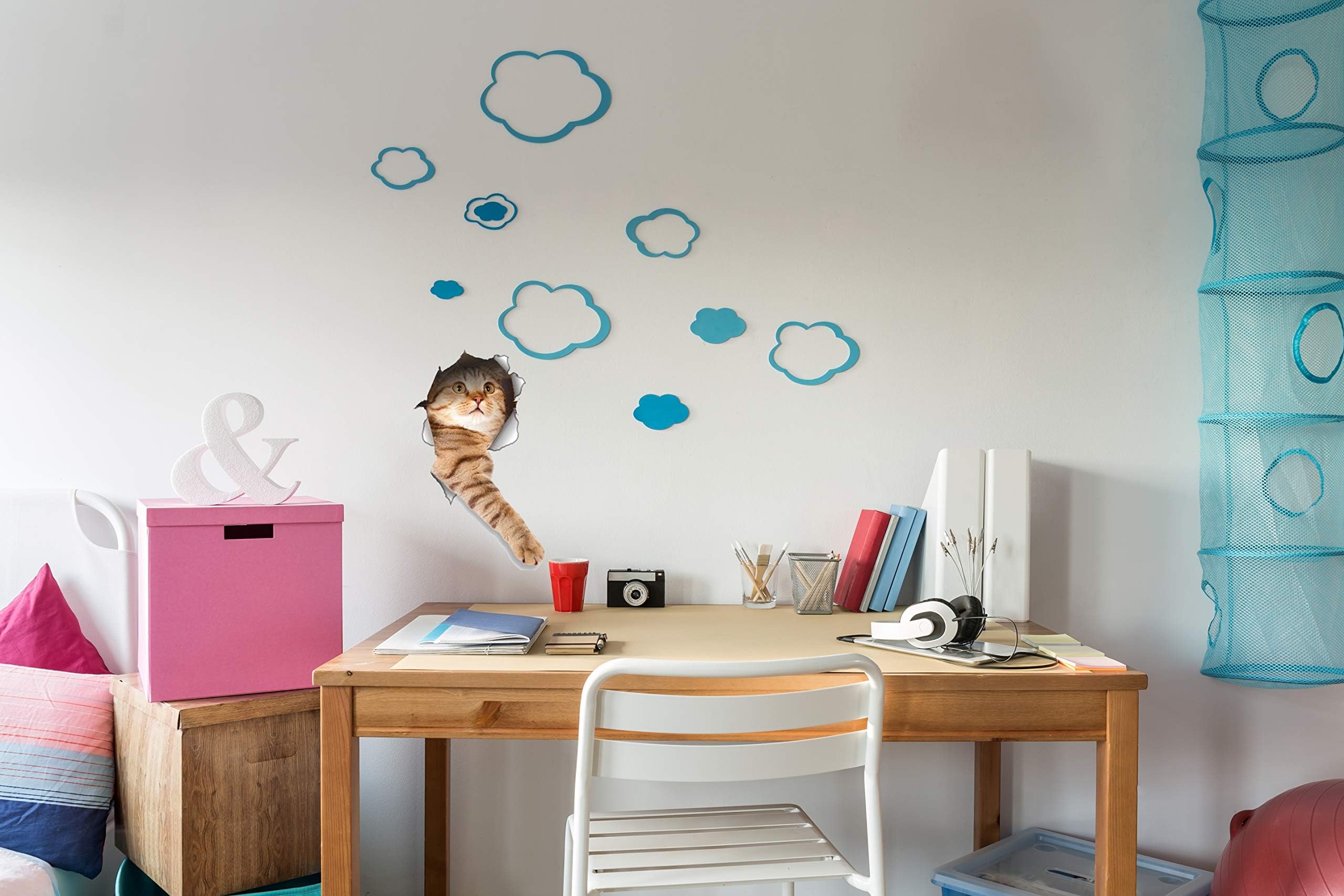 2 Pack 3D Cat Stickers - Funny Reaching Cat Wall Decals for Home Decor, Fridge, Toilet, Windows - Peel & Stick Vinyl Art for Bedroom, Office, Dorm Room
