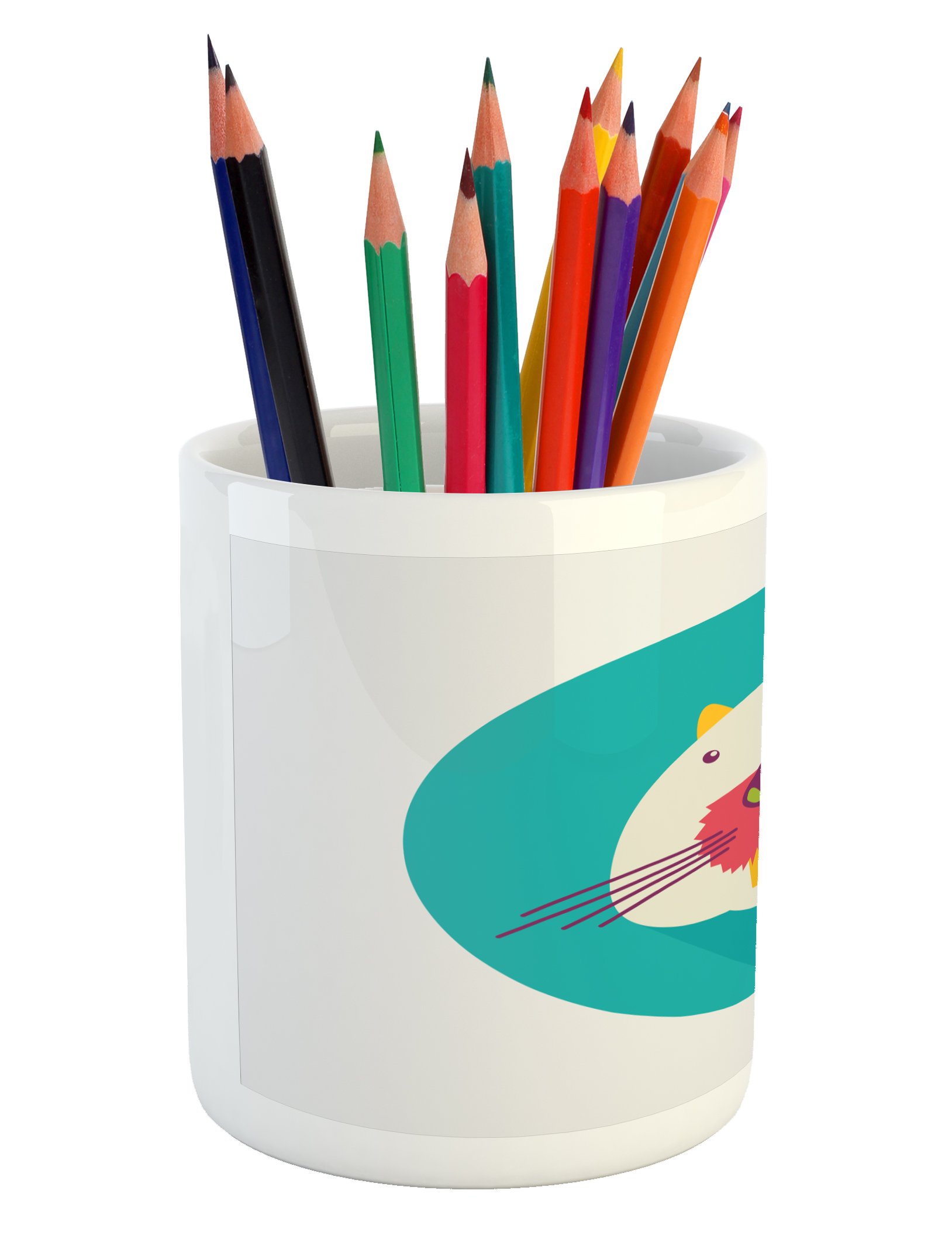 Ambesonne Ceramic Pencil Holder - Colorful Beaver Cartoon Design with Big Teeth for Office & Desk Organization | Unique Animal-Themed Stationery Accessory | Perfect Gift for Teachers & Students