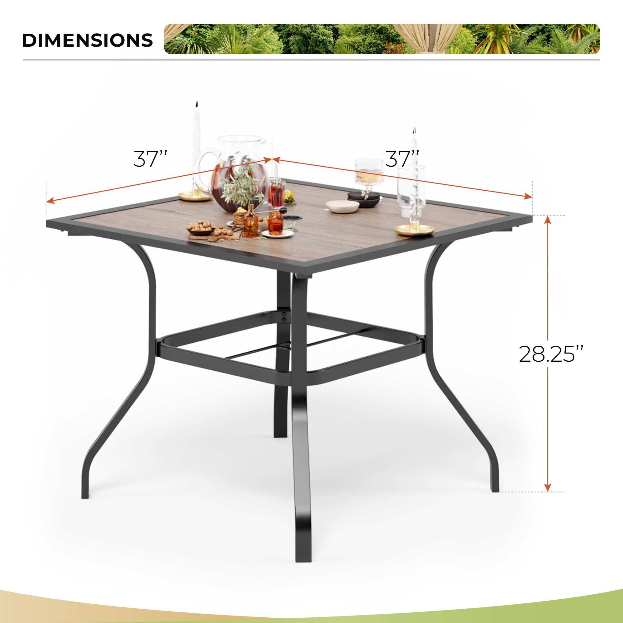 Outdoor Patio Dining Table with Umbrella Hole - 4 Person Metal Square Table for Garden, Backyard, Porch - Perfect for Summer BBQs, Family Gatherings & Outdoor Entertaining