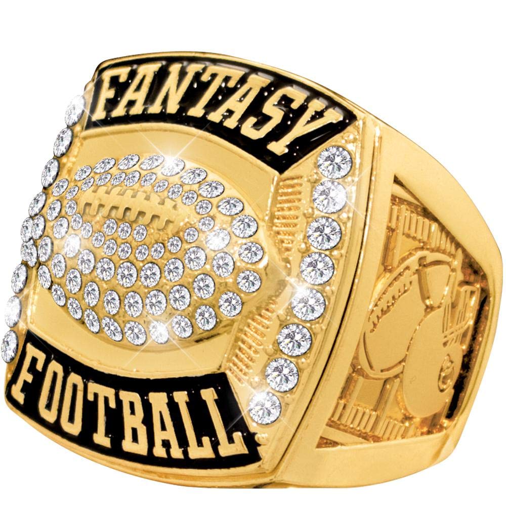 Fantasy Football Champion Rings - Gold Deluxe Custom Ring with Gems for Winners - Sizes 6-13 - Perfect for Fantasy League Trophies, Sports Awards & Champion Celebrations