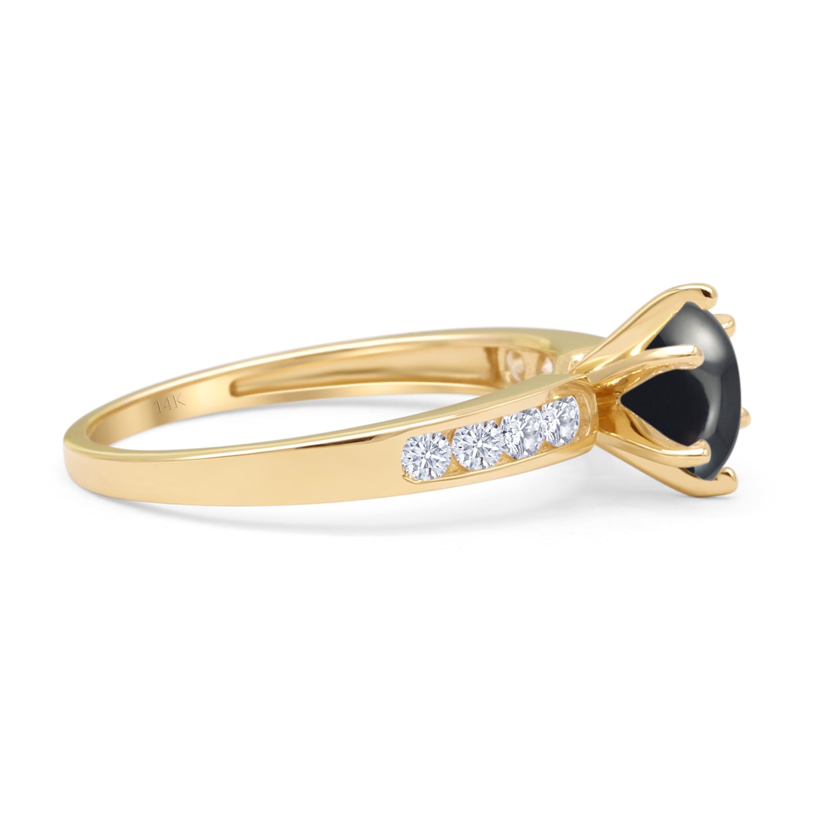 14K Yellow Gold Round Natural Black Onyx Cathedral Ring for Women - Elegant Gothic Jewelry for Weddings, Parties & Special Occasions