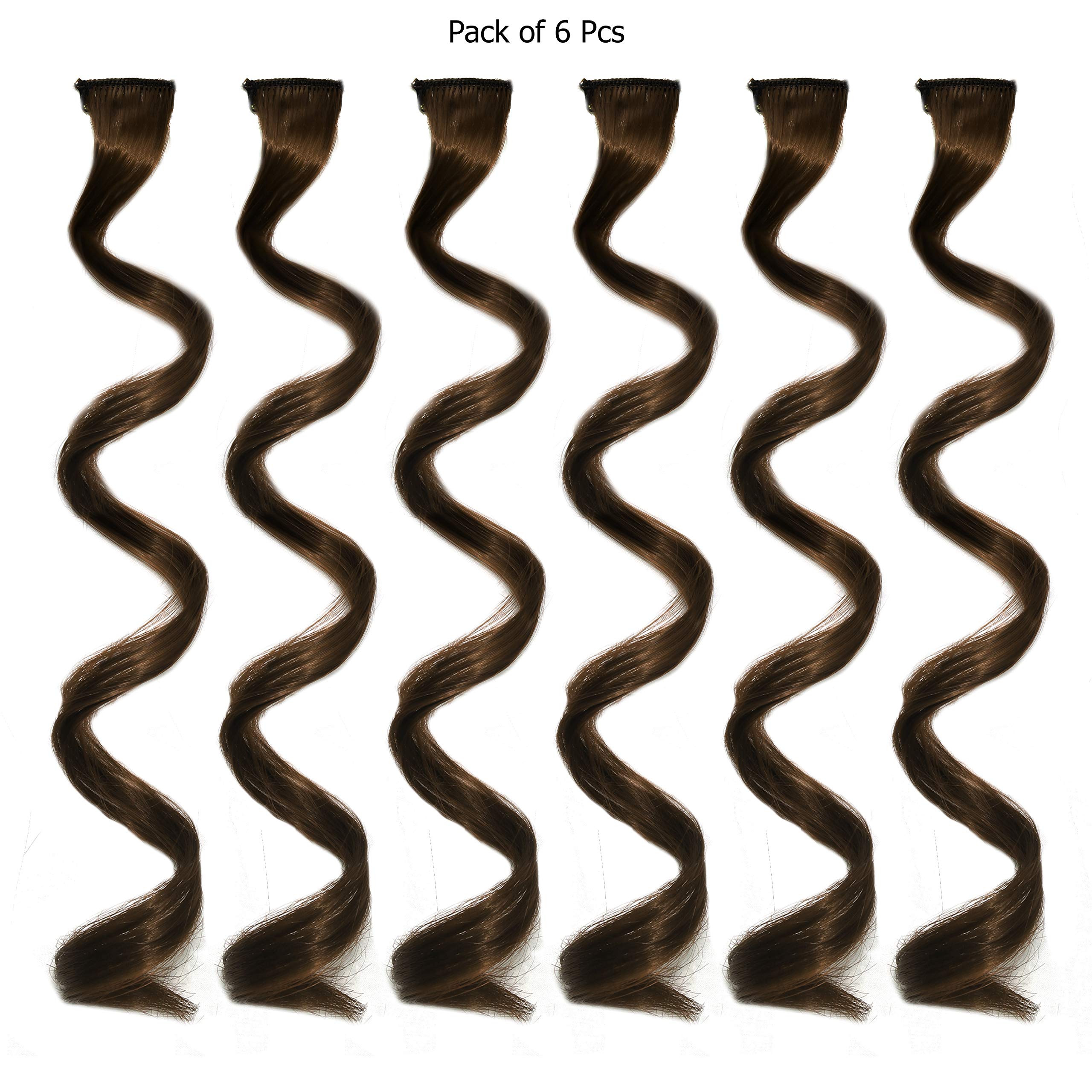Rapidsflow® 6-Piece Curly Brown Hair Extensions for Women & Girls - 100% Real Human Hair Highlights for Everyday Styling & Special Occasions