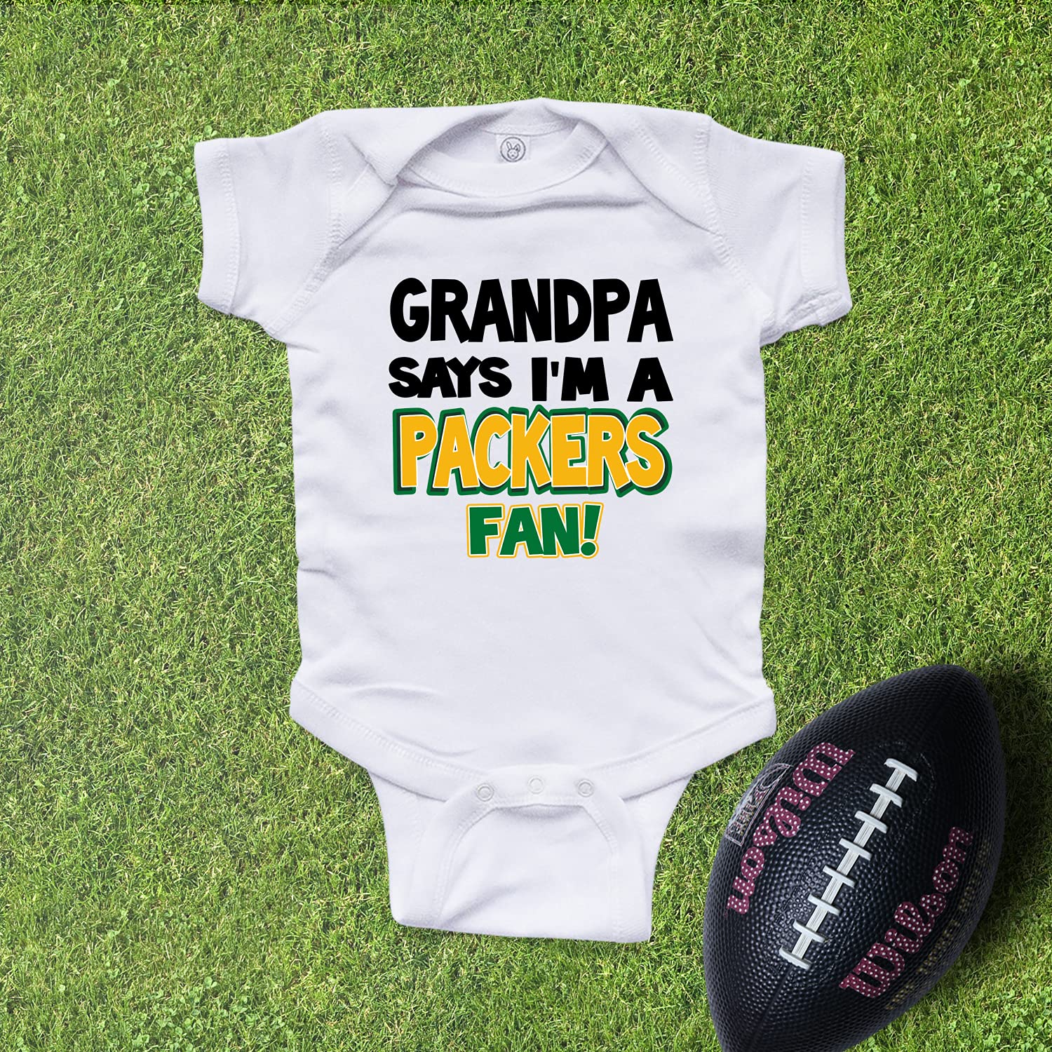 My Grandpa Says I'm a Packers Fan Baby Bodysuit - Green Bay Packers Fan Outfit for Newborns & Infants - Perfect for Game Day, Family Photos & Grandparent Gifts