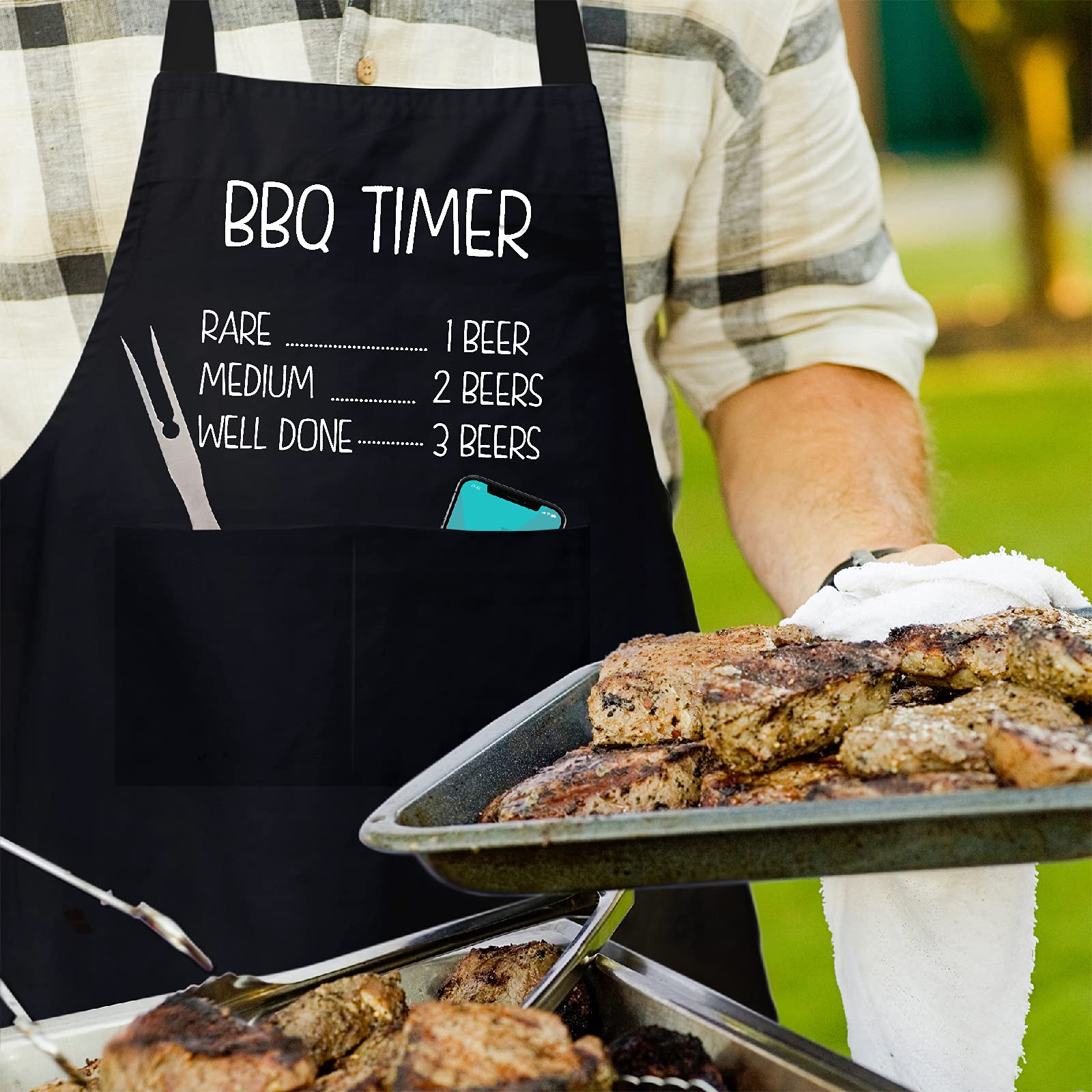 Funny BBQ Aprons for Men - Durable & Adjustable Grilling Apron with Pocket - Perfect Gift for BBQ Lovers, Outdoor Cooking & Backyard Parties