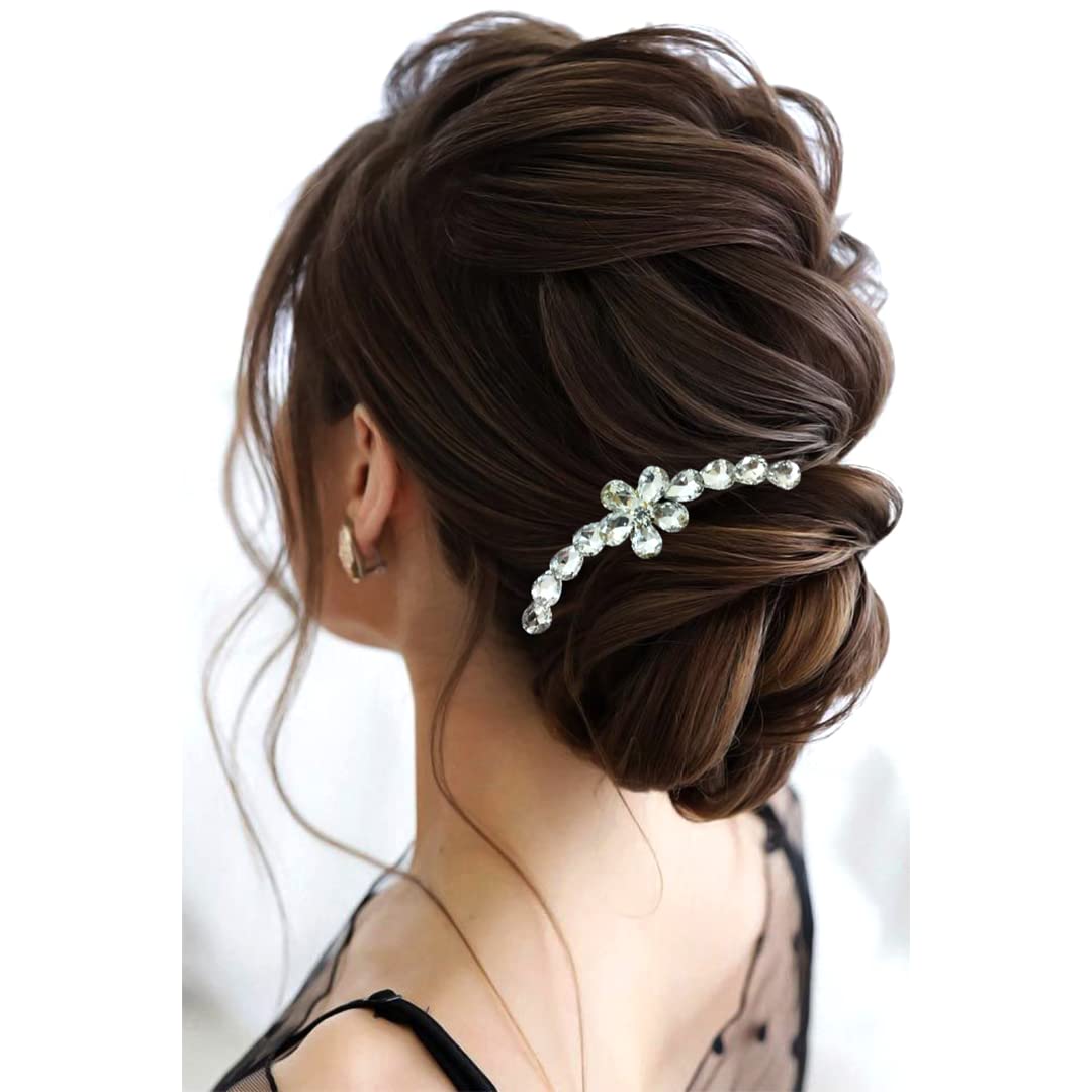Elegant White Stone Hair Comb Slide Pin - Silver Hair Accessories for Women & Girls | Perfect for Weddings, Prom & Special Occasions