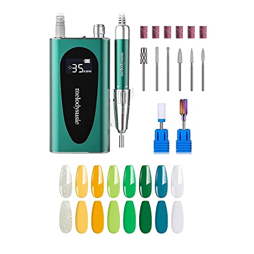 MelodySusie Professional Rechargeable 35000RPM Electric Nail Drill Kit with Spring Gel Polish Set - Perfect for Home & Salon Manicures, Pedicures, Nail Art & Acrylic Extensions