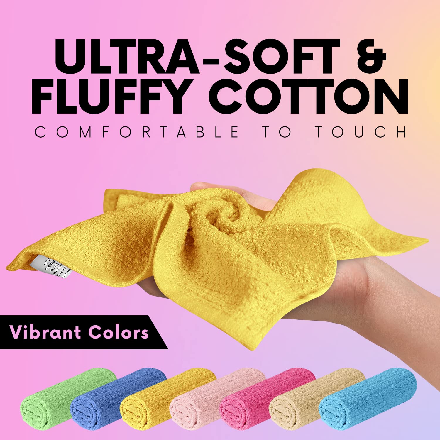 24-Pack Multicolor Cotton Washcloths - Soft, Absorbent & Reusable 12x12 Inch Multipurpose Cleaning Cloths for Kitchen, Bathroom, Face & Body Care | Ideal for Spa, Baby Care & Household Cleaning