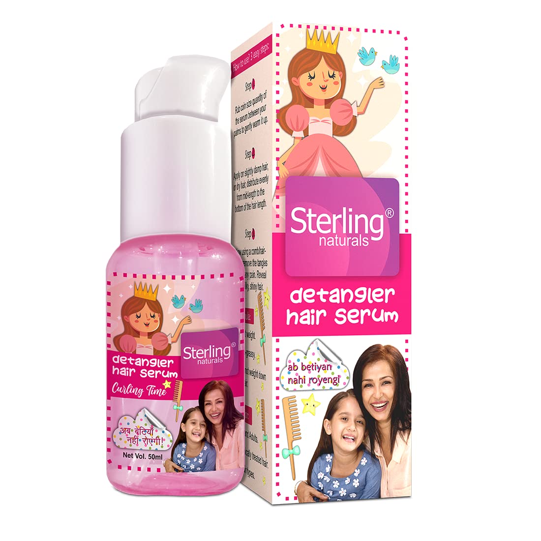 Sterling Naturals Detangling Hair Serum with Natural Oils - Frizz Control for Soft, Shiny, Silk Hair - 50ml | Perfect for Curly Hair Care & Daily Styling