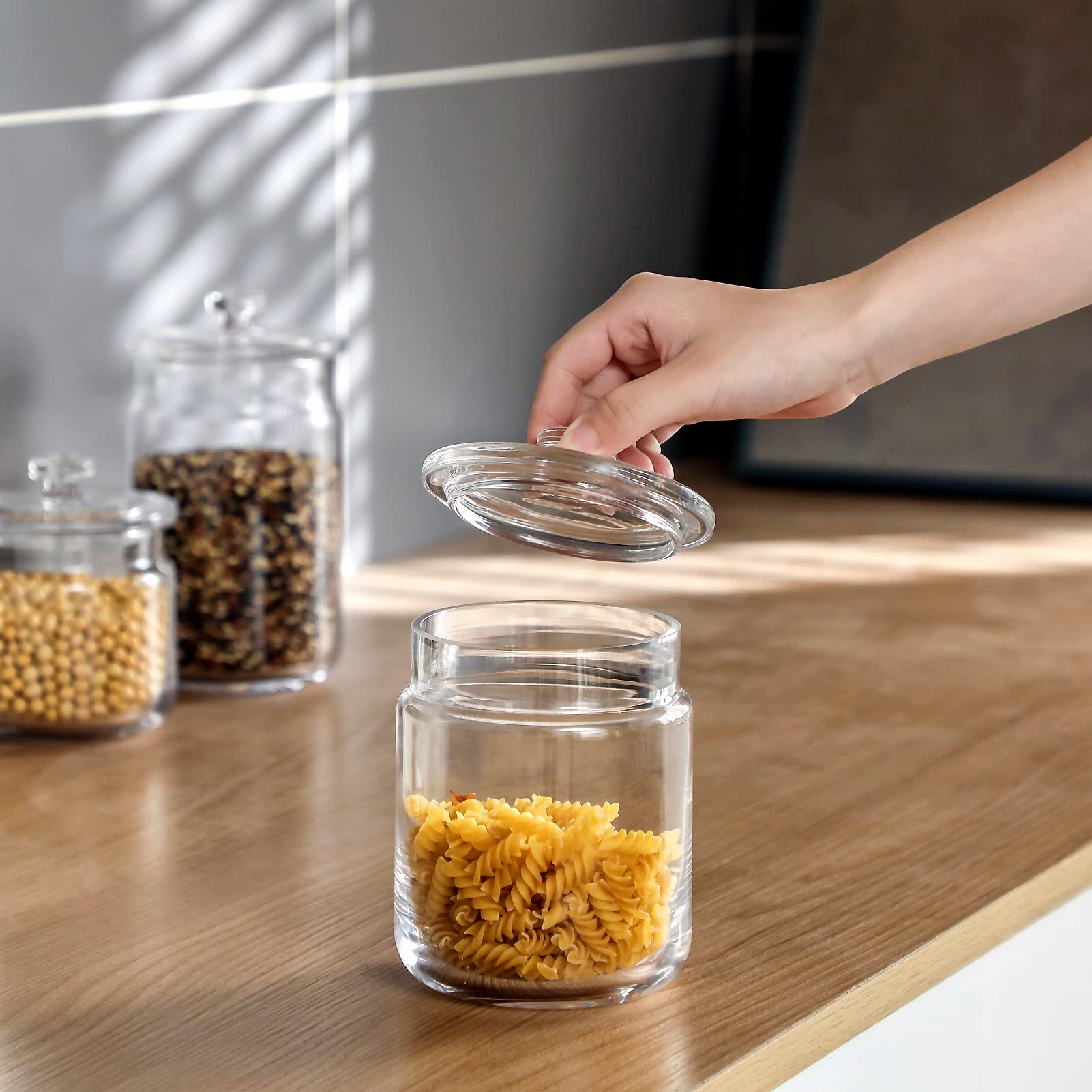 Premium Glass Pantry Storage Containers Set of 3 (23oz, 30oz, 40oz) - Airtight Food Storage Jars with Lids for Kitchen Countertop, Pantry & Laundry Room - Perfect for Candy, Nuts, Spices, Coffee & Dry Goods Organization