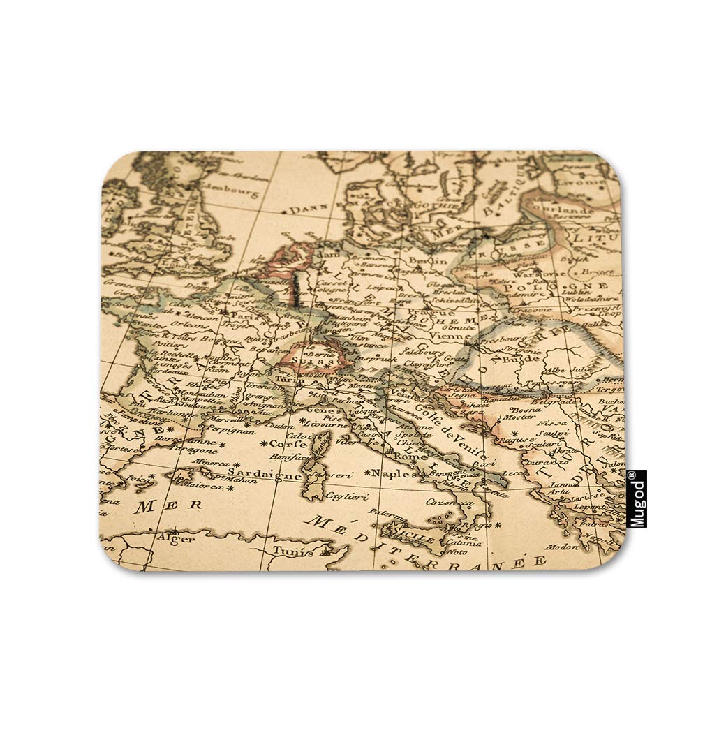 Vintage Europe Map Mouse Pad - Antique Italy France Spain Mediterranean Continent Design, Non-Slip Rubber Base Gaming Mouse Mat for PC Laptop Computer Desk, Perfect for Office & Home Working (9.5x7.9 Inch) - Ideal for Gamers, History Enthusiasts and Home Office Decor