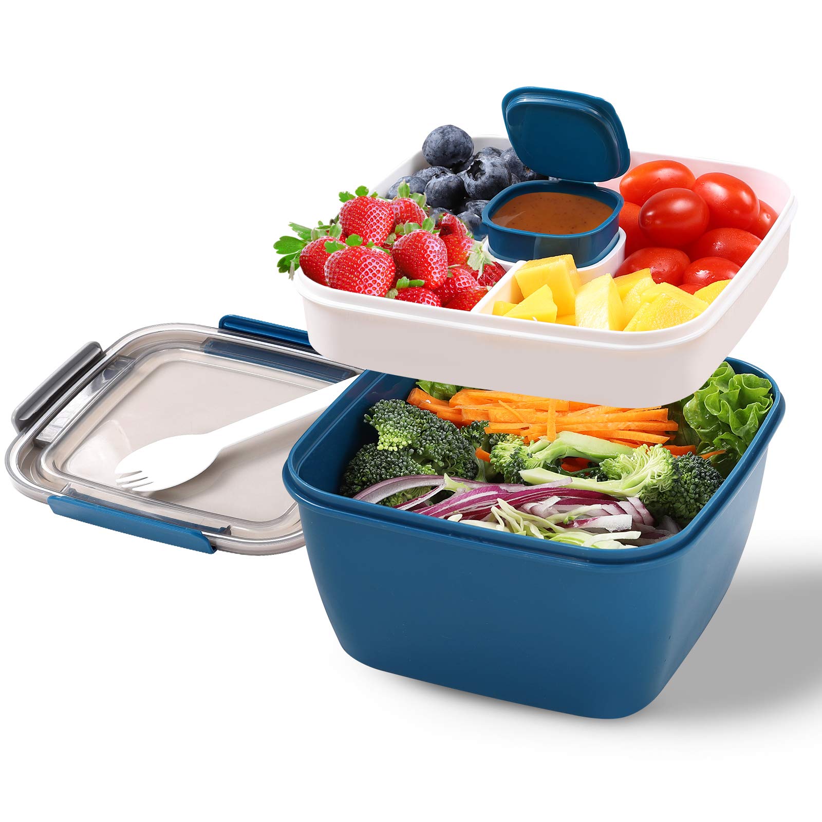 38 Oz Portable Salad Lunch Container with 2 Compartments & Dressing Cup - Large Bento Box for Meal Prep, Food Storage, Fruits & Snacks - Perfect for Office, Picnics & Healthy Eating On-The-Go