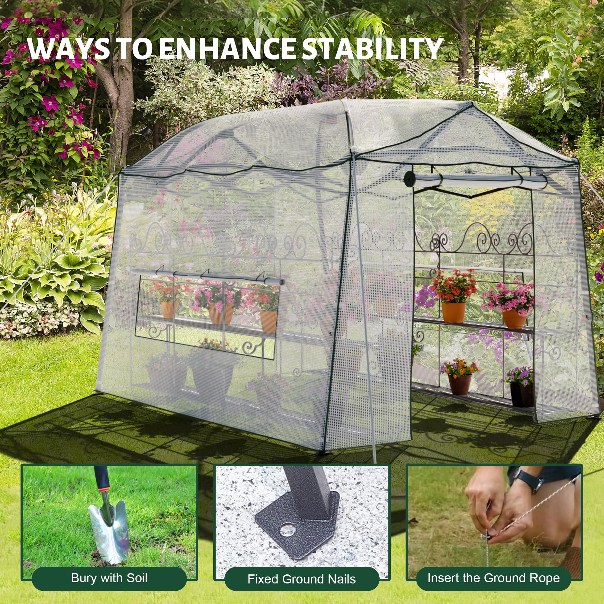 8.5 x 7 FT Walk-in Greenhouse for Plants | Portable Pop-up Garden Canopy with Adjustable Height & Durable PE Cover | Indoor Outdoor Use for Gardening, Seed Starting, Plant Protection (Clear/White)