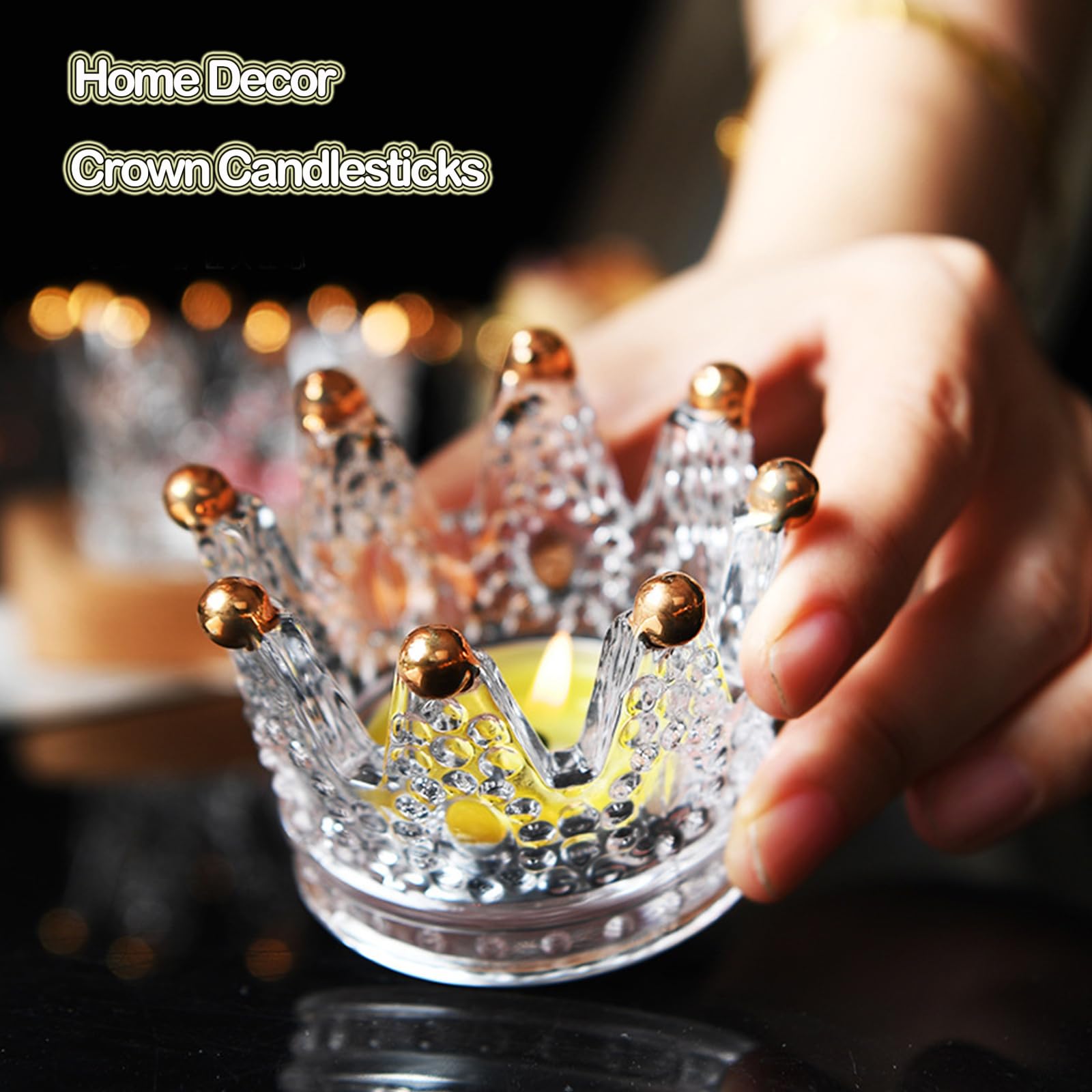 6PCS Golden Crown Votive Candle Holders - Elegant Tea Light Candlesticks & Jewelry Ring Holders for Wedding Decor, Party Centerpieces, Home Tabletop Decorations, Royal Theme Events & Gift Giving