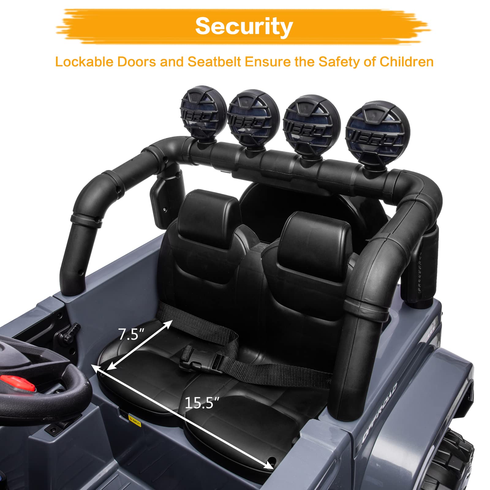 IKON MOTORSPORTS 12V Kids Electric Ride-On Car with Parental Remote Control, DIY Stickers, 2 Motors & LED Lights - Full Function Doors, Music Player in Gunmetal Gray - Perfect for Outdoor Play & Birthday Gifts for Toddlers Ages 3-8 Years Old