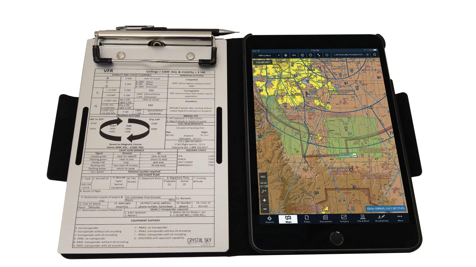 Premium Full Grain Leather Crystal Pilot FlightFolio Kneeboard - Compatible with Mini iPad 5 | Durable & Lightweight for Pilots | Perfect for Aviation Training, Flight Planning & In-Flight Navigation
