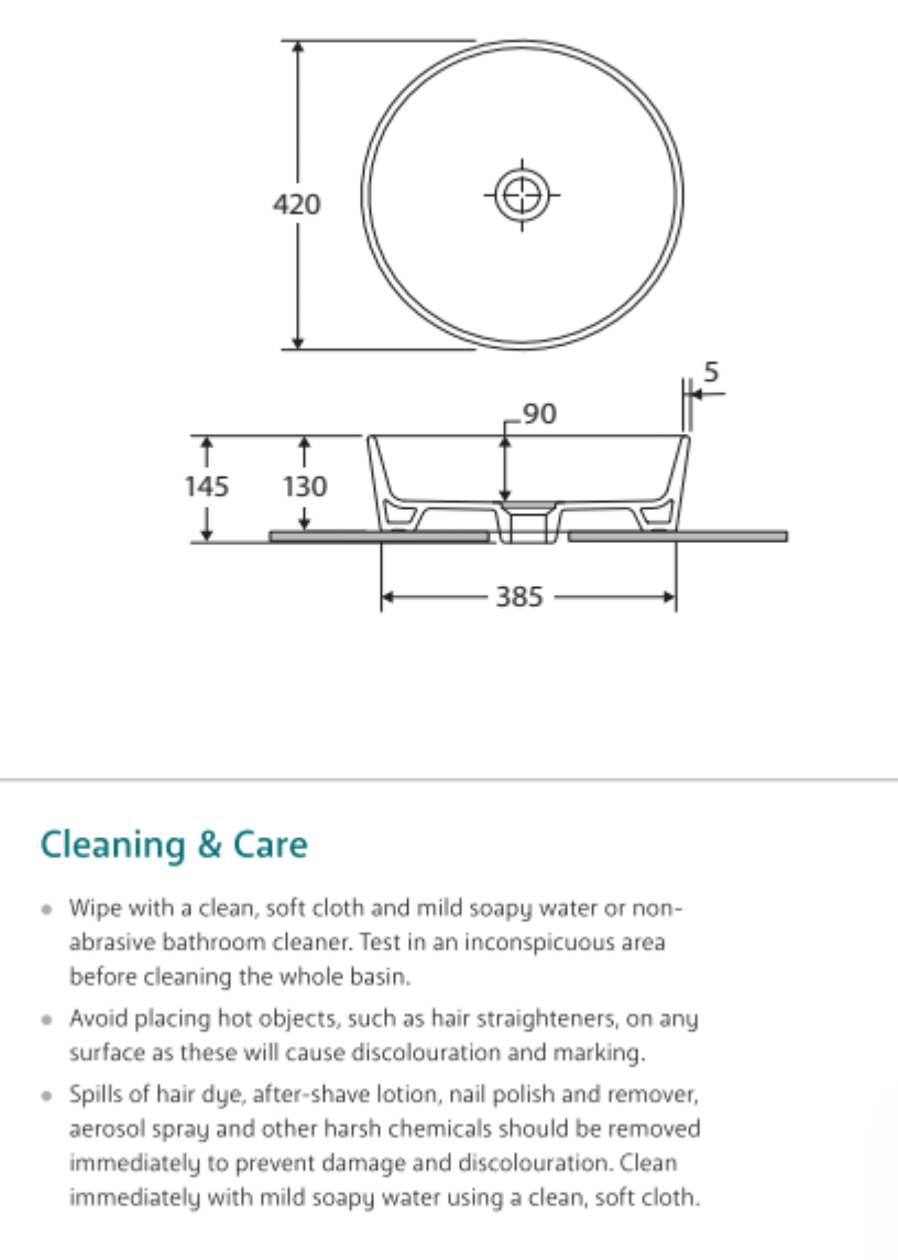 Fienza 606000W White Round Above Counter RAK Basin - Modern Moon Design for Bathroom Sink, Kitchen Prep, or Laundry Room Utility