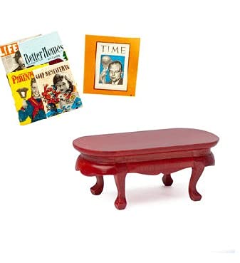 Miniature Coffee Table and Magazine Set for Dollhouse - Handcrafted Wooden Furniture for Dollhouse Decor, DIY Miniature Scenes, and Collectible Displays