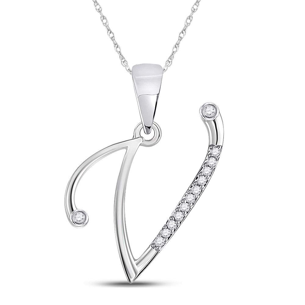 Dazzlingrock 10K White Gold Women's Round Diamond V Initial Letter Pendant Necklace - 1/20 CTTW, Elegant Personalized Jewelry Gift for Her, Perfect for Birthdays, Anniversaries & Special Occasions